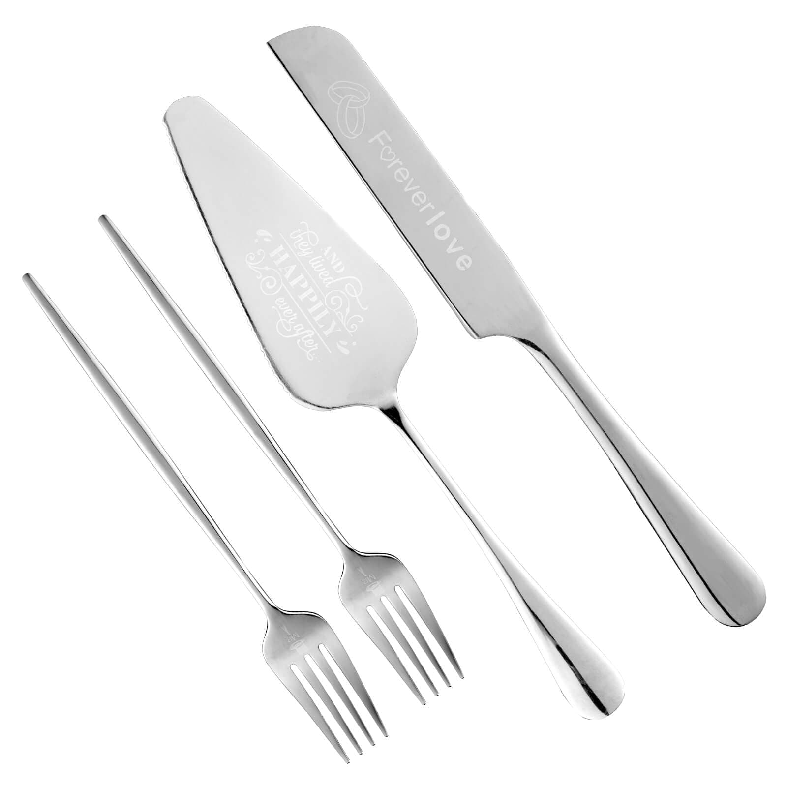 Personalized Cake Cutting Set for Wedding,4 Piece Wedding Cake Knife and Server set, Mr and Mrs Cake Cutter and Forks for Wedding, Birthday, Anniversary, Graduation Gift (Silver)