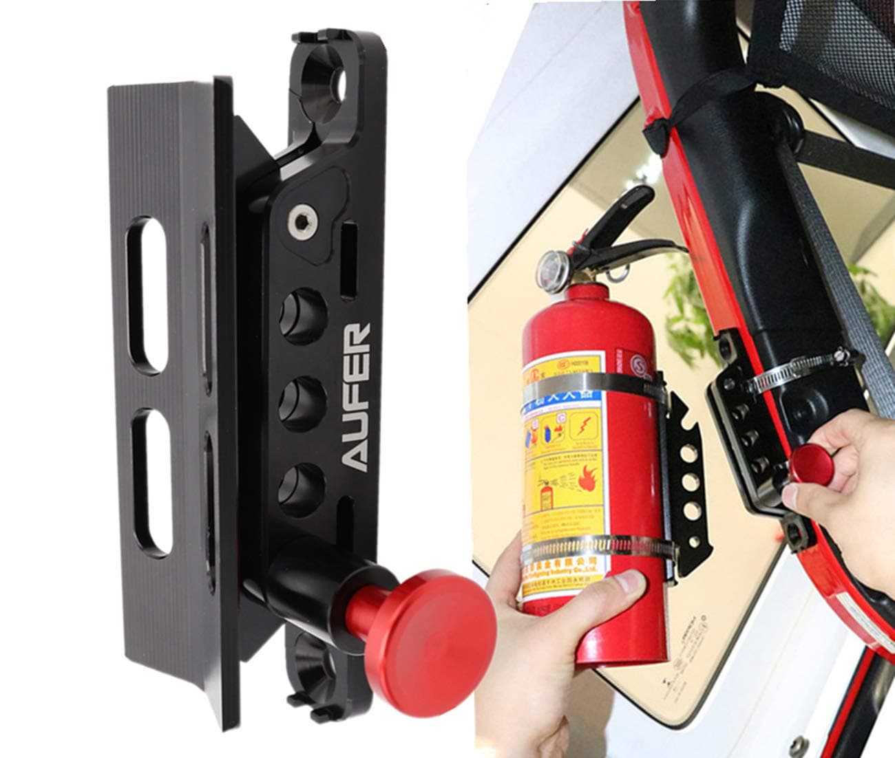 Adjustable Roll Bar Fire Extinguisher Mount Holder Compatible with for Jeep Wrangler Gladiator Ford Bronco UTV Polaris RZR Can Am ATV Large Motorcycle Fire Extinguisher Mounting Bracket