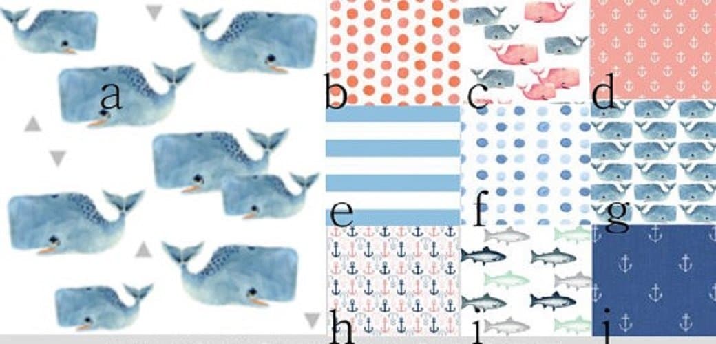 Baby Bedding Blue Pink Watercolor Whales Nautical Linens & Sheets