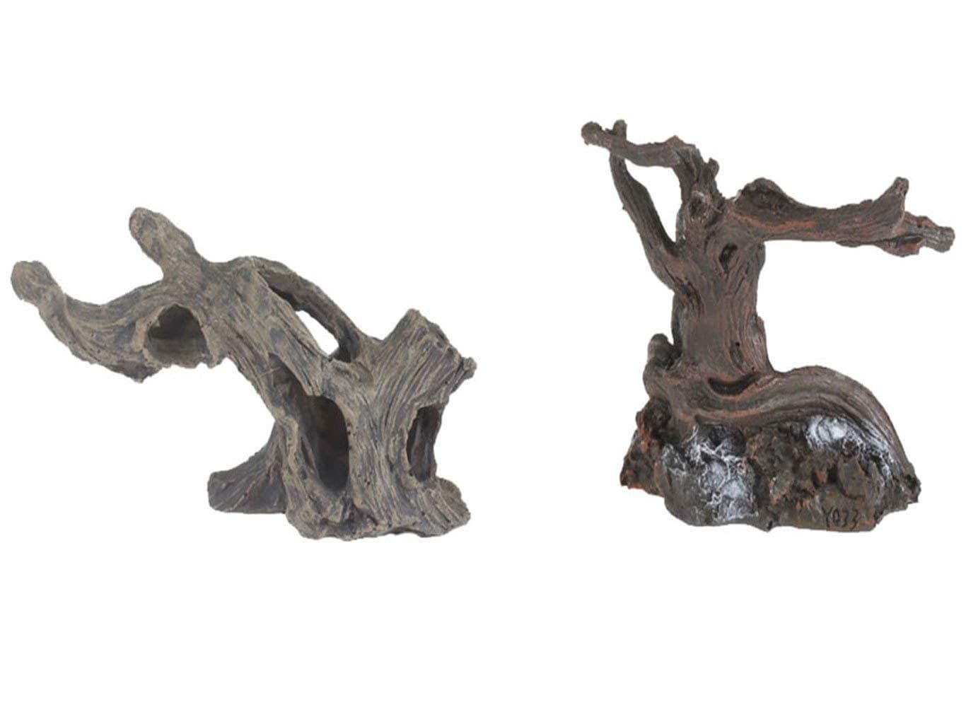 emours Aquarium Fake Resin Spider Driftwood Branches Cave for Geckos Reptiles Fish Tank Aquascape Decor, 2 Piece Set Small Medium Size