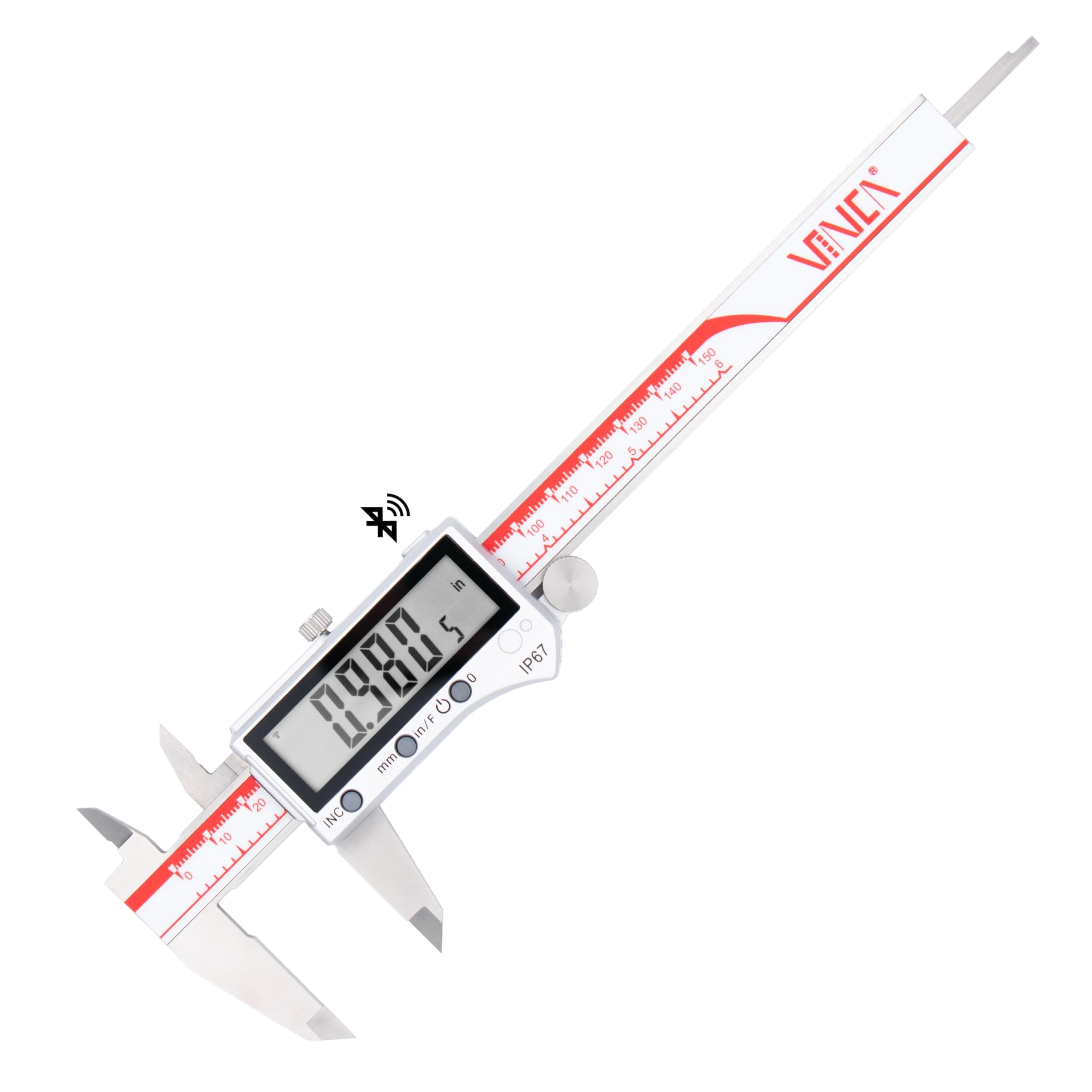 VINCA IP67 Grade Bluetooth Digital Caliper, DIPA-0605B 0-6 Inch/150mm, Inch/Millimeter/Fraction Conversion, Stainless Steel, Large LCD Screen