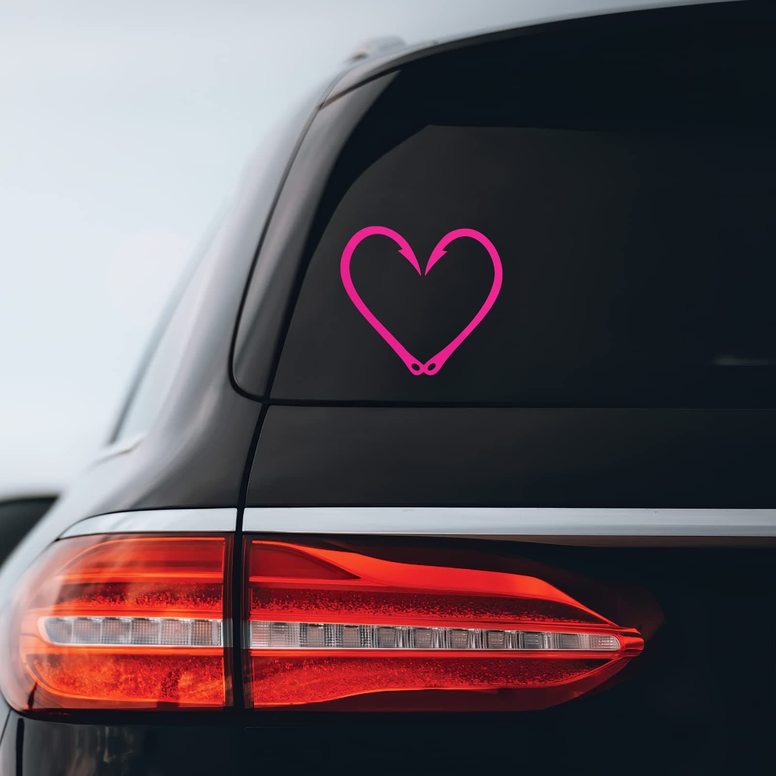 Fish Hook Heart Sticker Decal Notebook Car Laptop 4" x 5" (Pink)