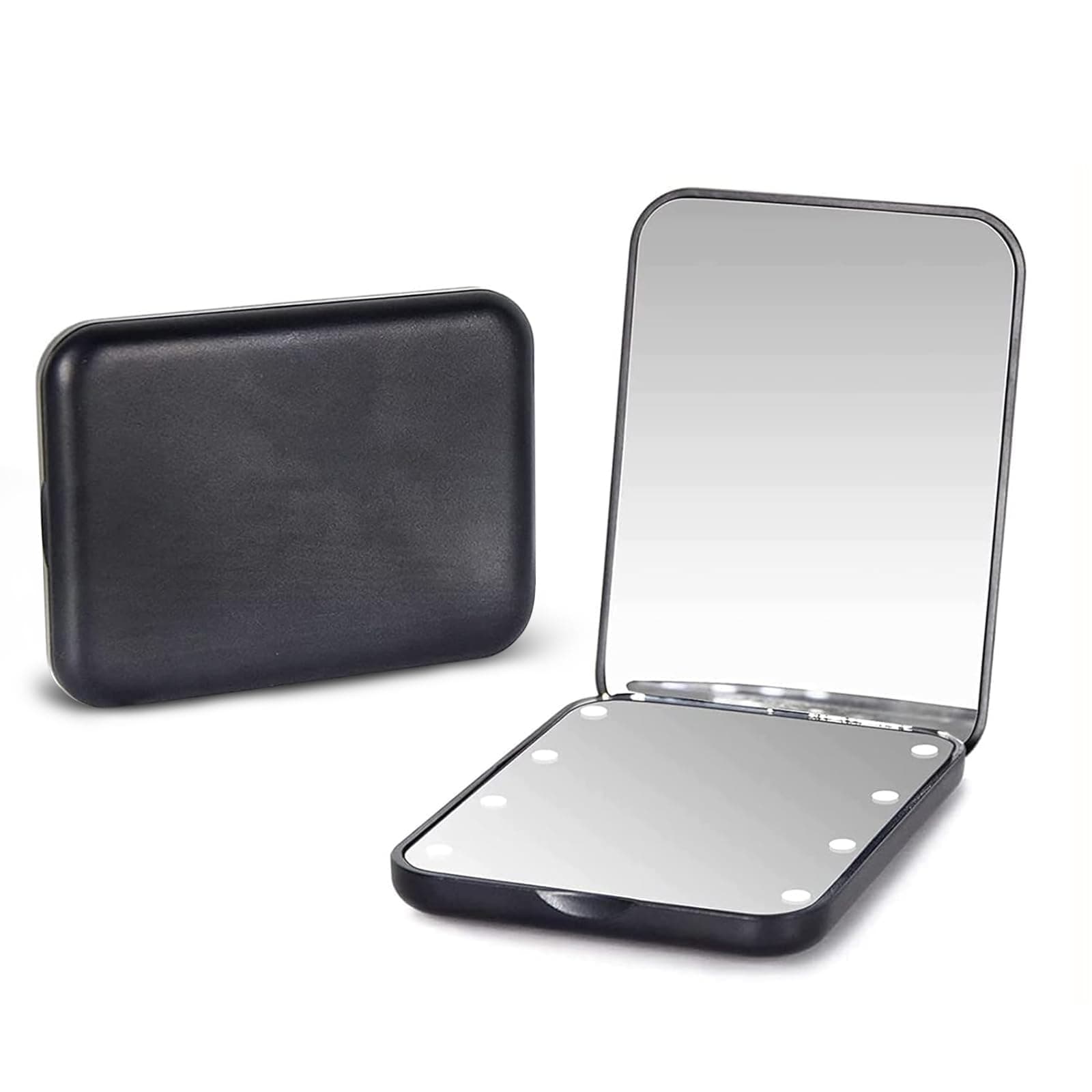 Kintion Pocket Mirror, 1X/3X Magnification LED Compact Travel Makeup/Purse Mirror with Light, 2-Sided, Portable, Folding, Handheld, Small Lighted for Gift, Black