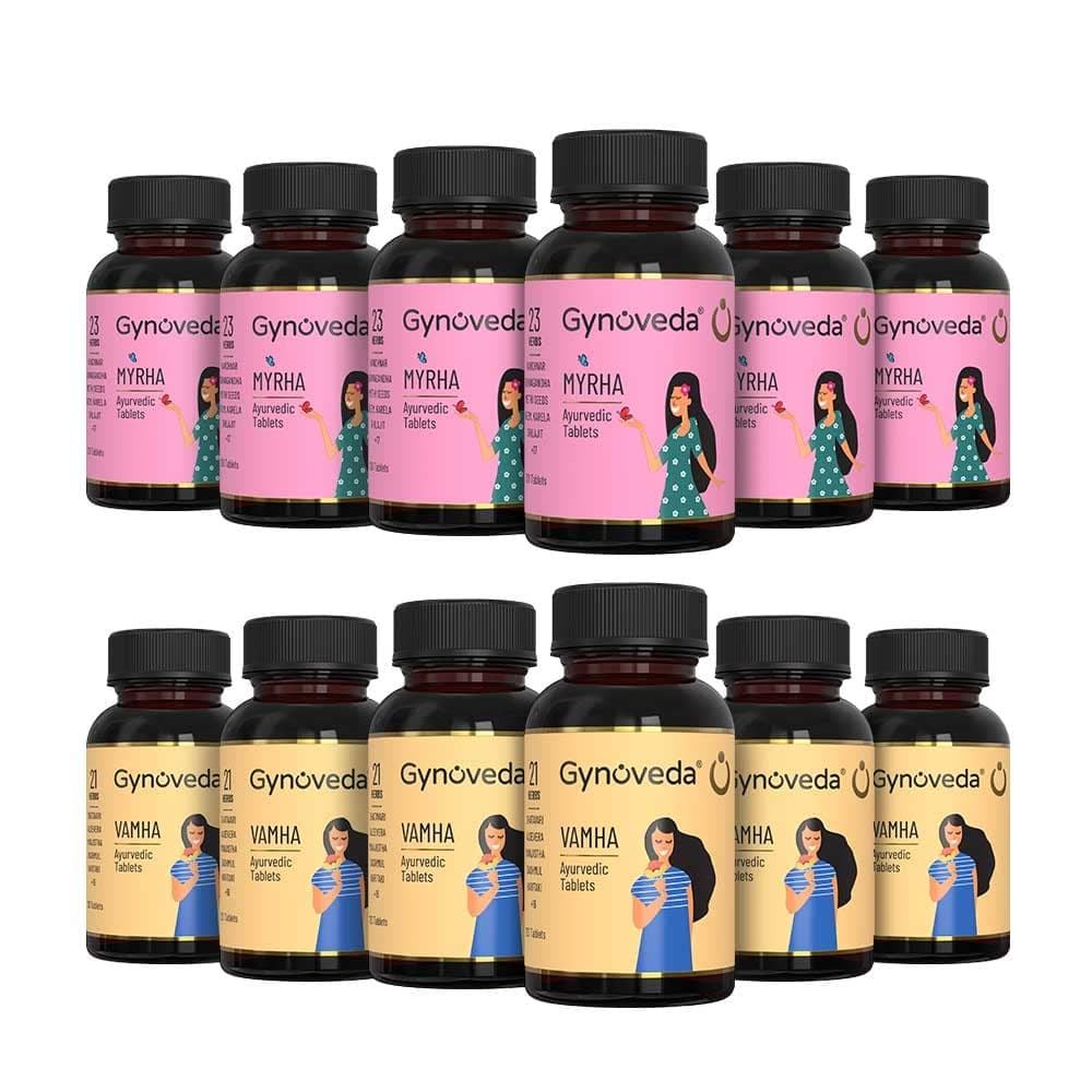 Gynoveda PCOS PCOD Ayurvedic Supplements For Women. Relief From For Delayed Irregular Periods & PCOS Symptoms. 44 Premium Herbs. 6 months, 12 Medicine Bottles, 1440 Tablets, 1440gm