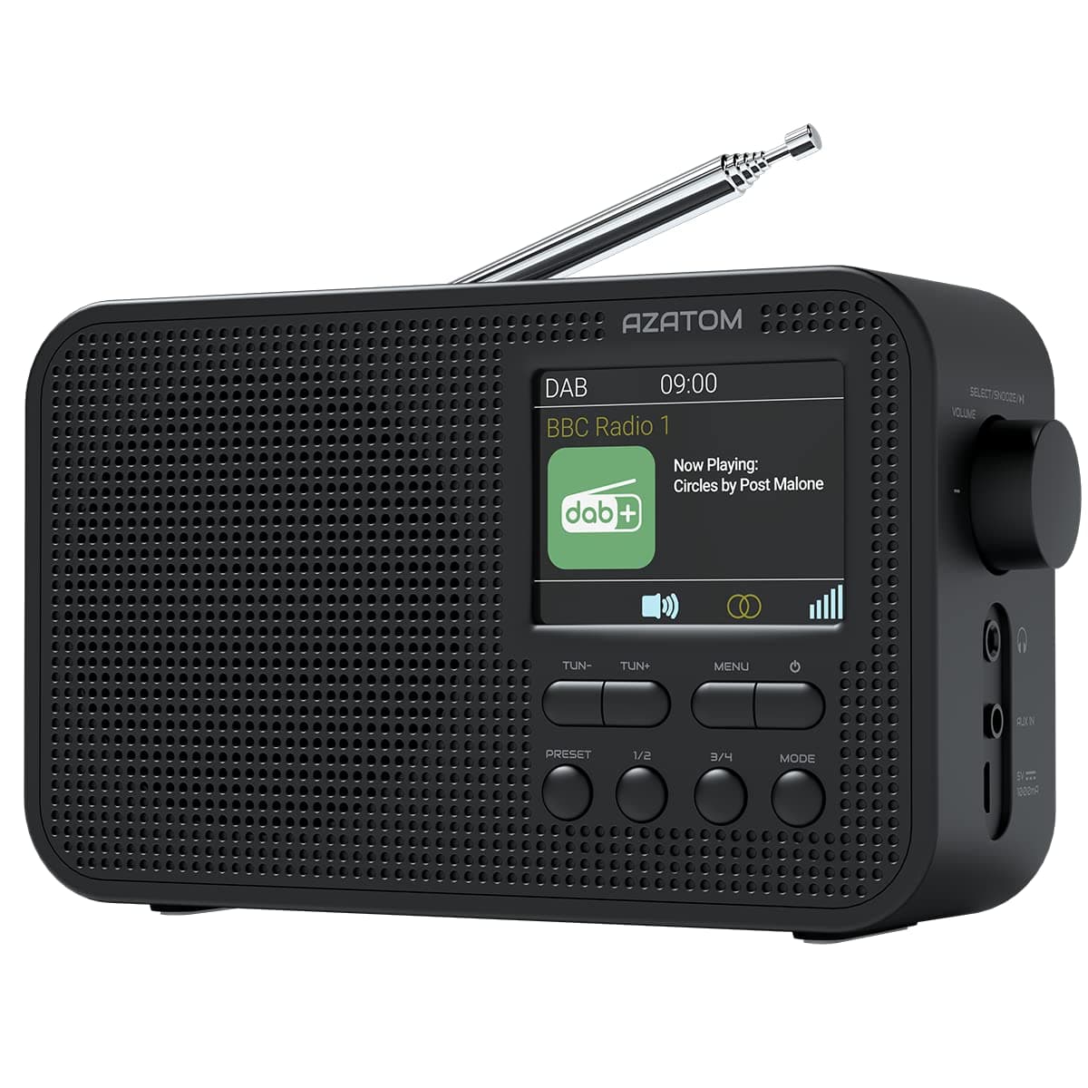 DAB/DAB+ & FM Portable Radio | Large Display | Bluetooth 5.3 | 2200mAh Rechargeable Battery Built-in | Dual Alarms & Sleep Timer | Perfect for Home, Office or Outdoors | AZATOM Aspire G2 (Black)