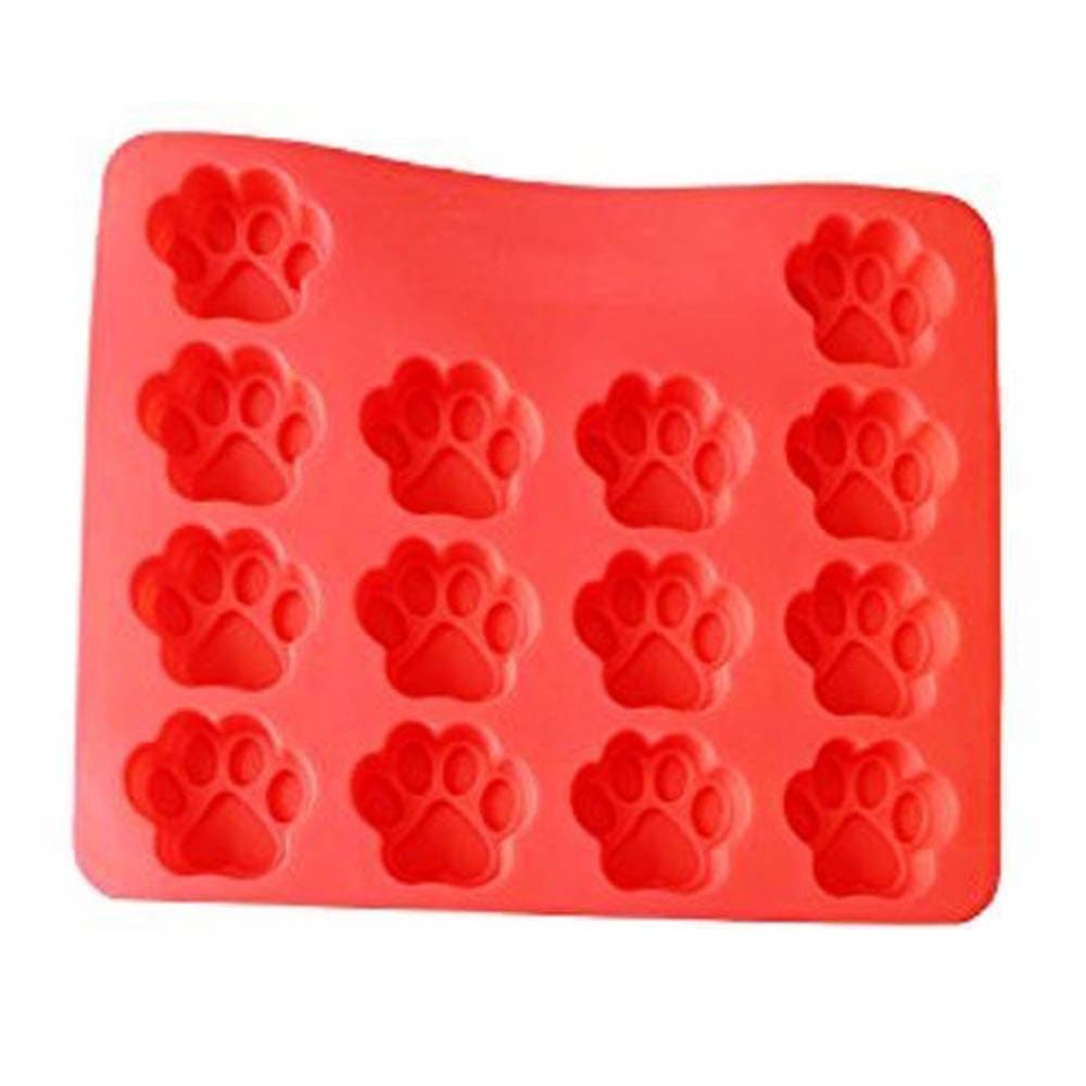 Mini Paw Silicone Cake Pan, Dog Treat Silicone Paw Mold, 12x10 Inch, 14-cavity, Red