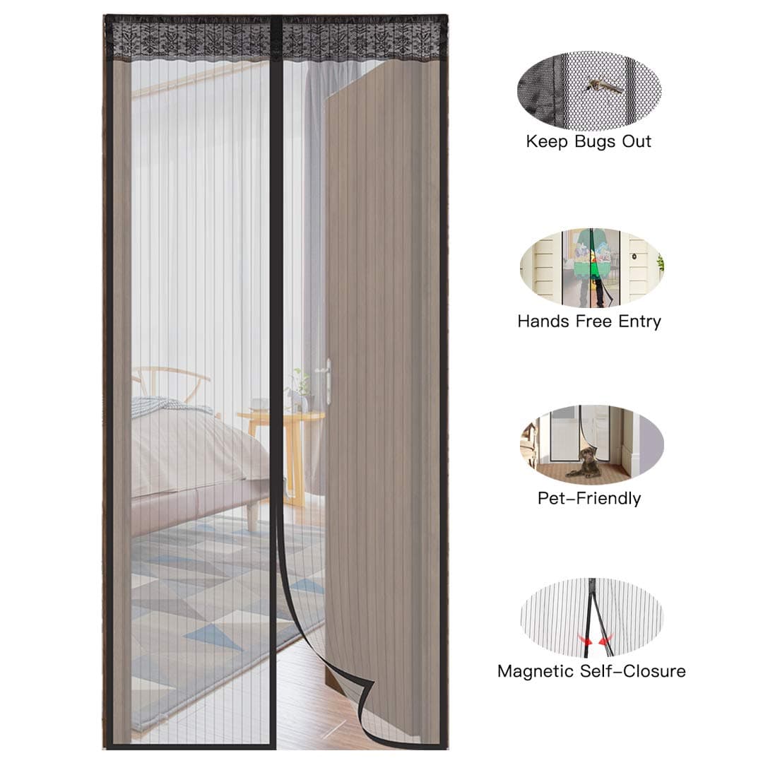 Aebitsry Magnetic Screen Door, Fits Door up to 39"W x 83"H, Magnet Mesh Curtain & Fly Mosquito Screen Self Closure, Full Frame Velcro Tight & Seal Polyester Net, Keeping Bugs Out