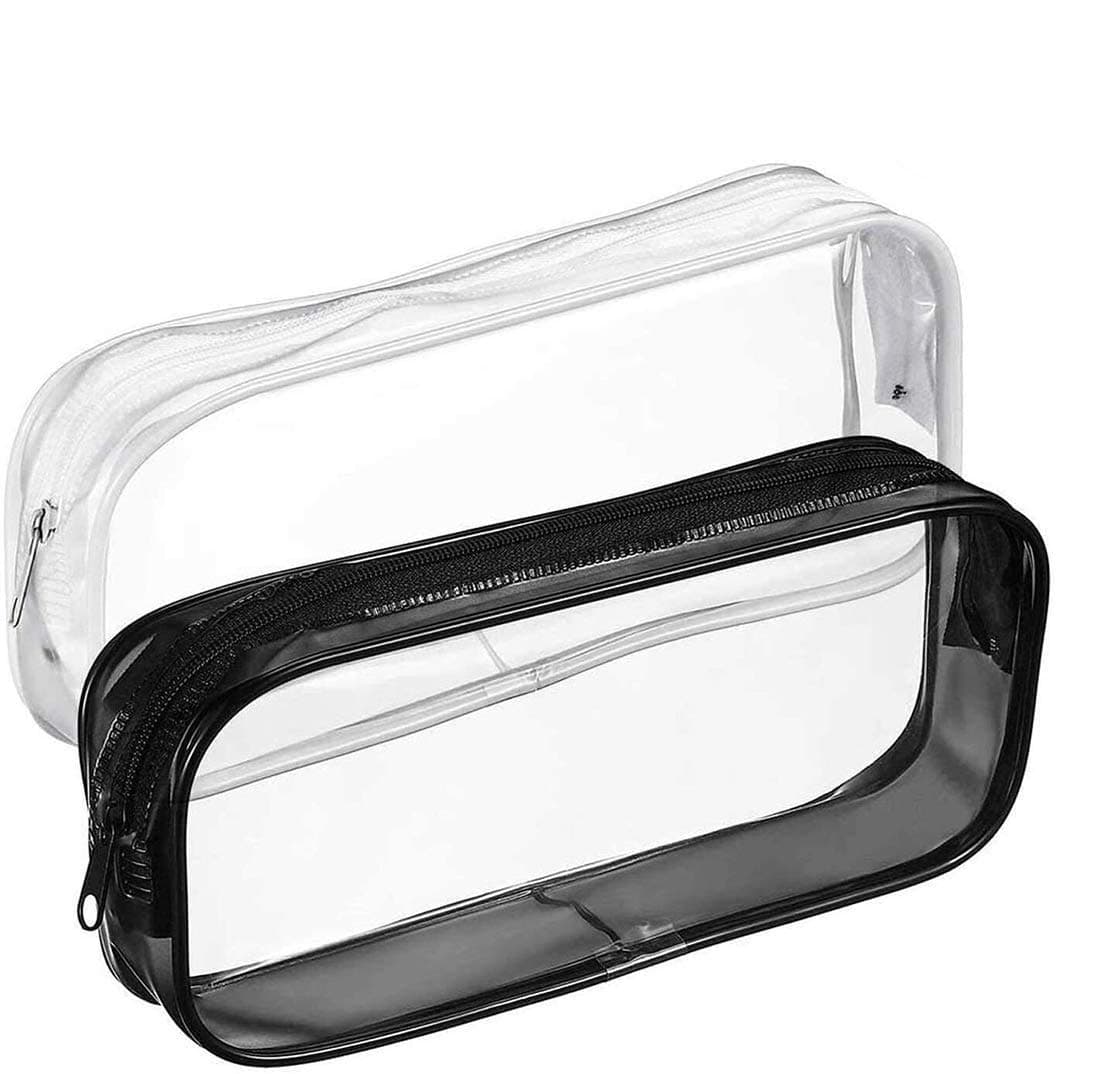 SYOSI Clear Pencil Bag Big Capacity Pen Pencil Case PVC Zipper Makeup Pouch Transparent Stationery Cases with 2pcs Pencil Sharpener for School Office Supplies Makeup Travel 2 Pcs