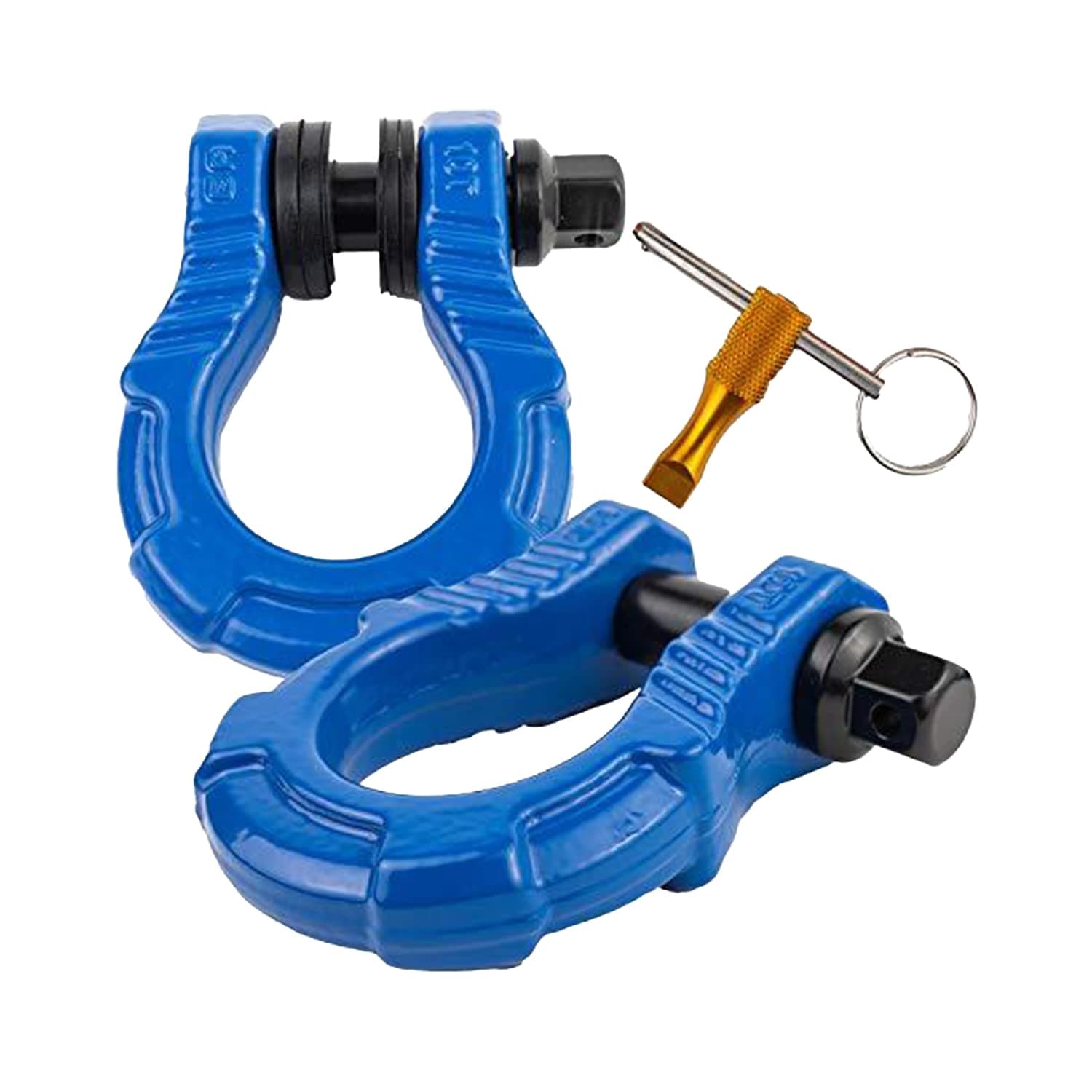 GearAmerica UBER Shackles with Anti-Theft Lock - 80,000 Lbs (40 T) Strength - Connect Tow Strap or Winch Line for Off-Road Recovery, Towing D-Rings and Uber Lock Security Pin - (Blue, 2 Pack)