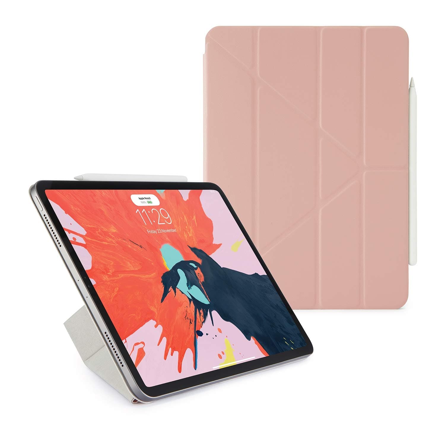 Pipetto Origami Folio iPad Case Pro 11" (2018) ultraslim with 5 in 1 stand & auto sleep/wake function Dusty Pink Lambskin
