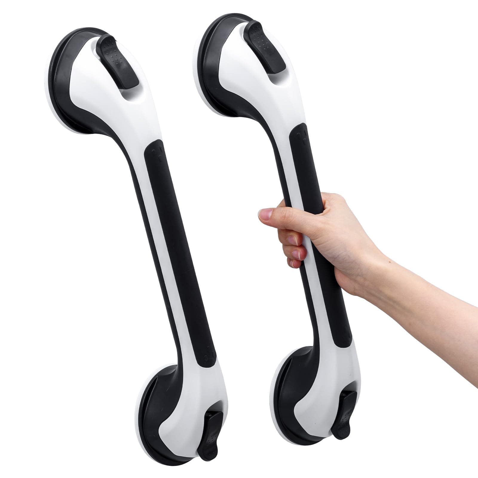 TAILI Suction Grab Rails for Bathroom 2 Pack, 43 CM Hand Rails for Elderly, MAX Hold 110 KG Shower Grab Bar for Elderly, Senior, Disabled, Bathtub Shower Handles, No Drilling, Disability Aids, Black