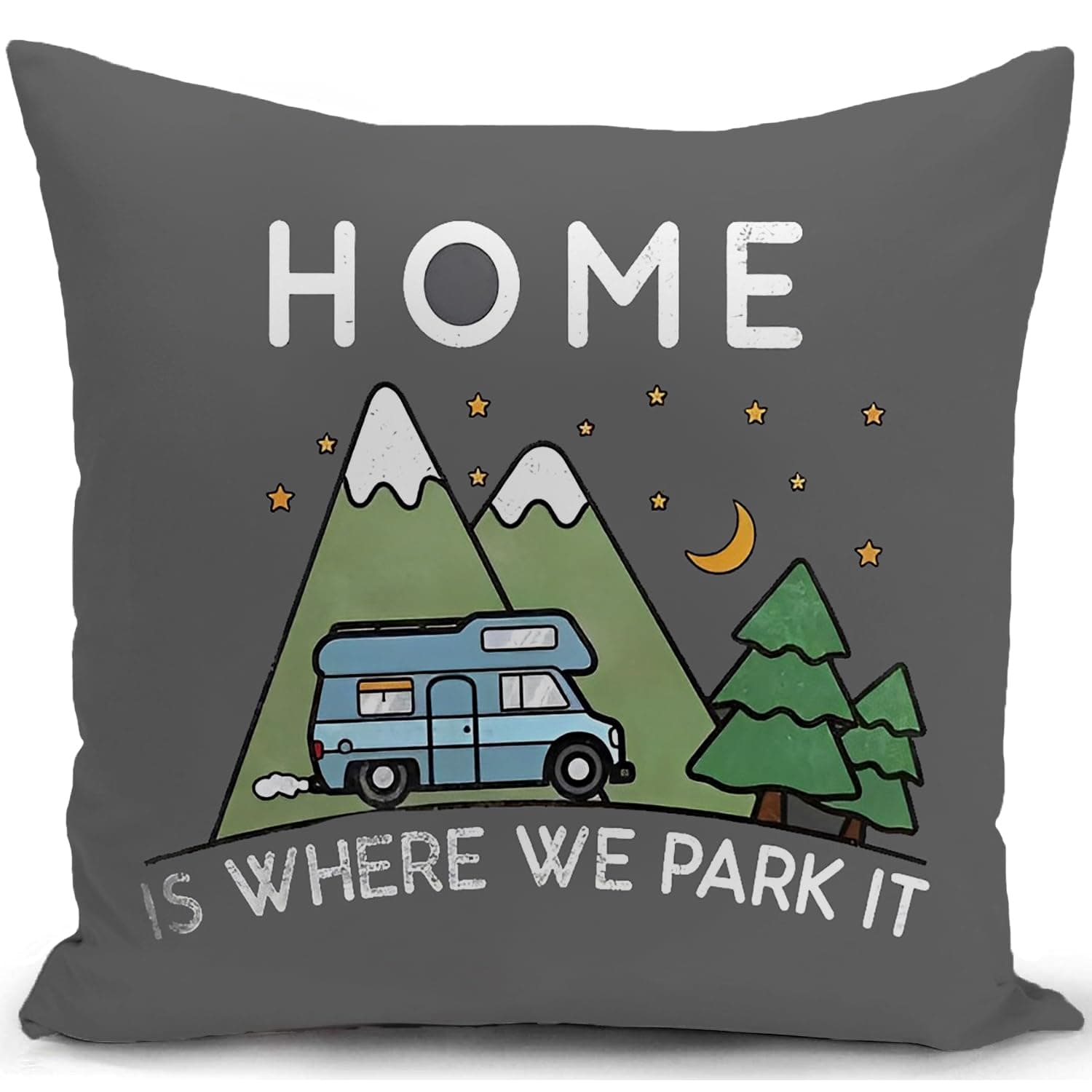 Cushion Cover Campervan Aaccessories uk Gifts Camper Motorhome Gadgets Grey Caravan Camping Home is Where We Park it Pillow Cover Decor Home Decorate for Holiday Couch Bed Sofa 18"x18"