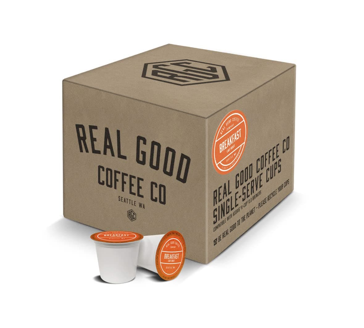 Real Good Coffee Company - Single Use Coffee Pods - Breakfast Blend Light Roast Coffee - K-Cup Compatible including Keurig 2.0 Brewers - Recyclable Cups and Packaging - 36 Count