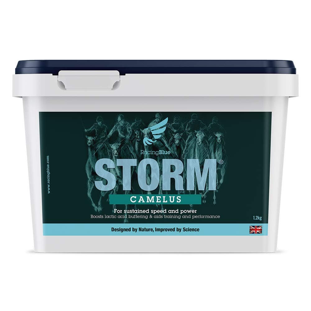 Racing Blue STORM® Camelus Muscle Supplement for Racing Camels for Sustained Speed Power and Endurance Performance Unique Scientifically formulated Sports Nutrition product specifically for camels