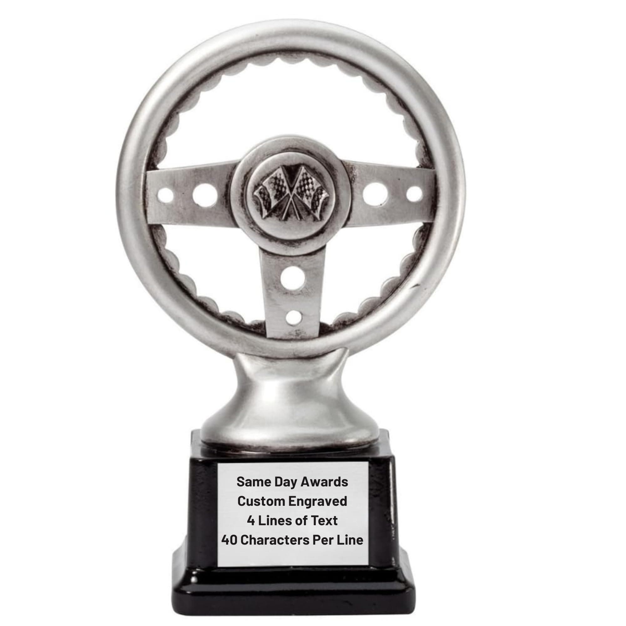 Silver Steering Wheel Trophy Award with Custom Engraving – 10" Racing Car Trophy for Car Shows Motorsports Track Events Auto Clubs and Racing Enthusiasts