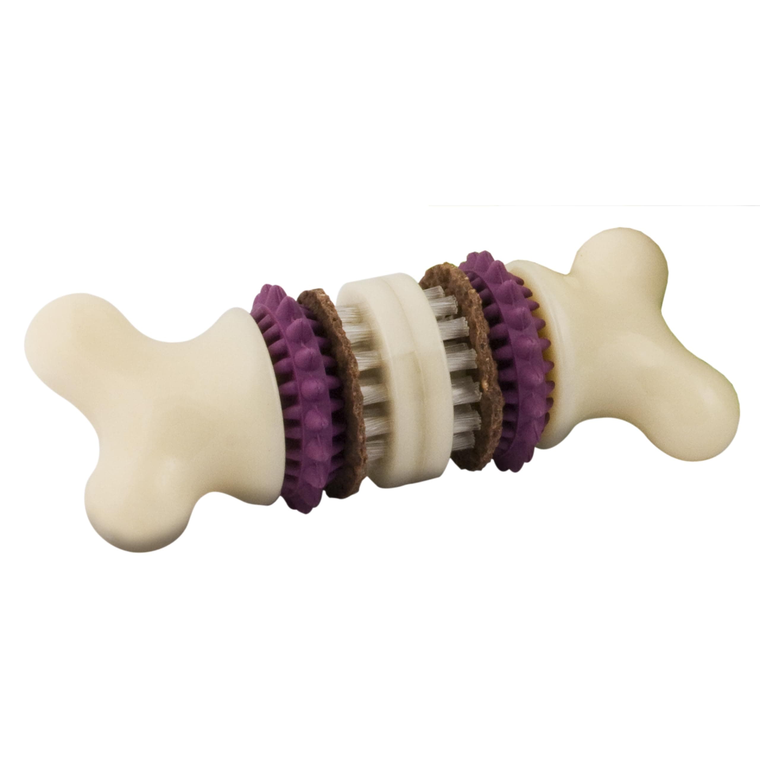 Busy Buddy Bristle Bone - Chew Toy for Dogs - Boredom Relief & Dental Care - Durable Nylon Build with Rubber Nubs - Includes Treat Ring Refills - Dishwasher Safe Design