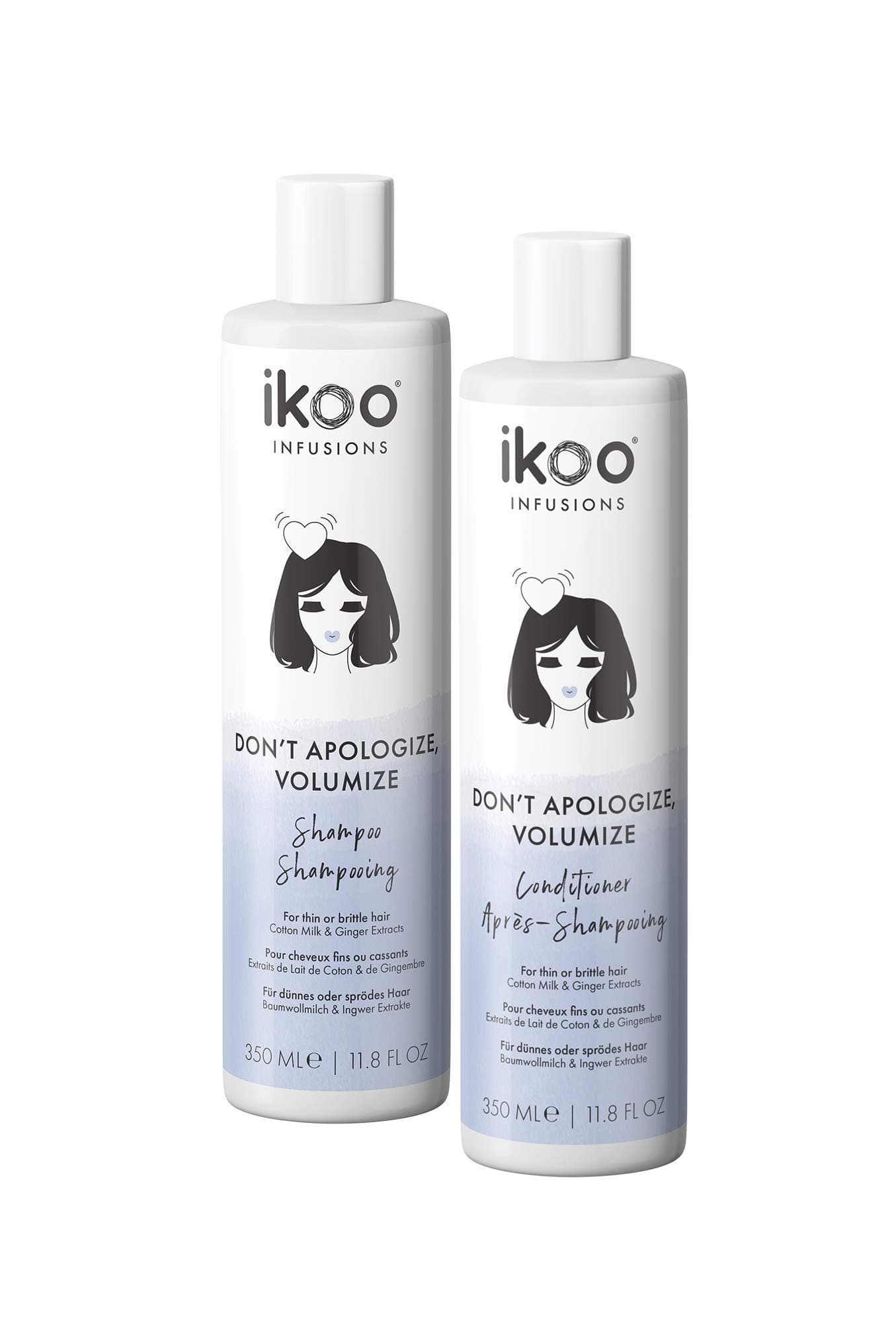Don't Apologize, Volumize Shampoo and Conditioner Duo 350ml, 11.8 Fl Oz, For Thin, Brittle Hair, Infused Cotton Milk, Ginger, and Wheat Extracts, Cruelty-Free, Vegan, and Paraben-Free
