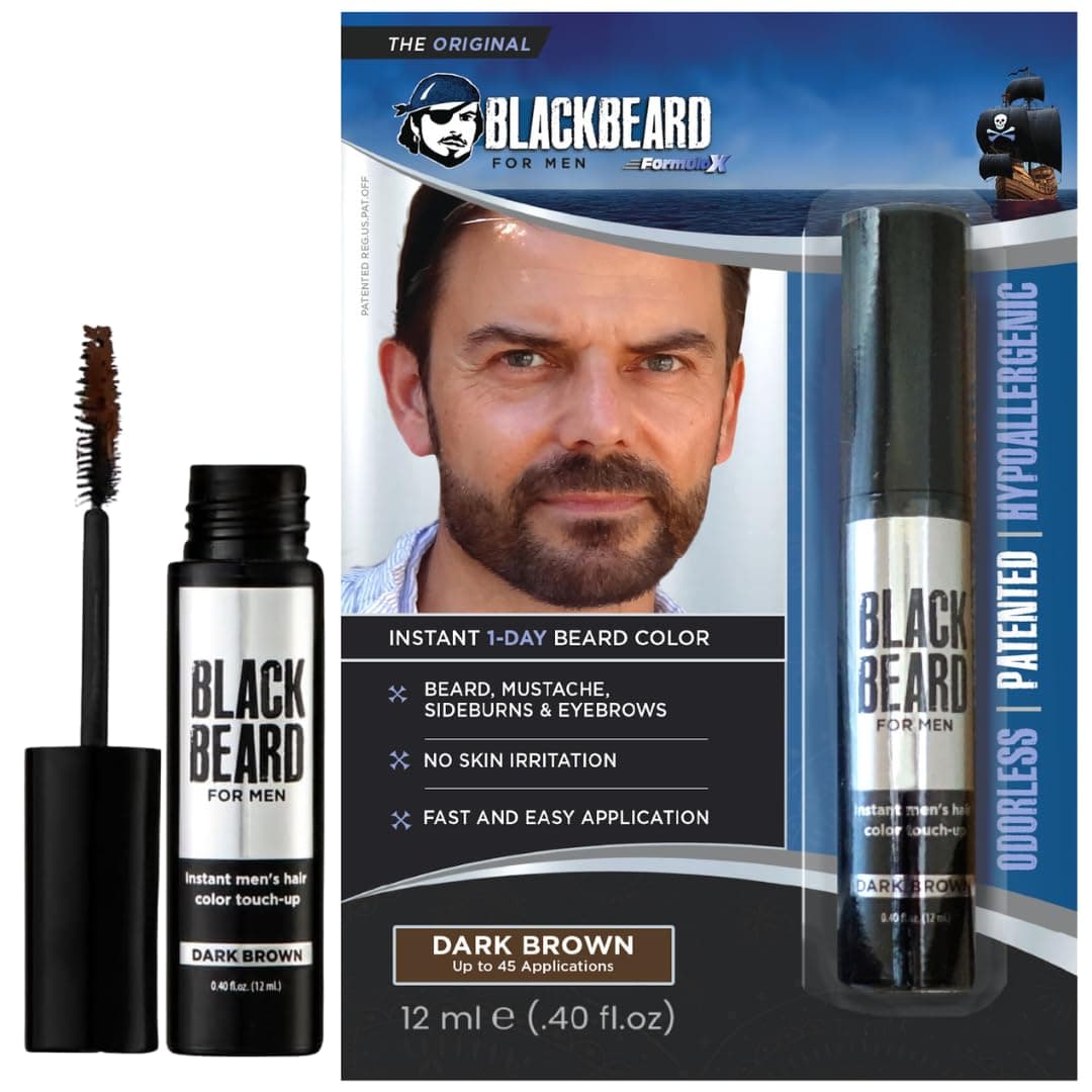 Beard Color – 1-Day Beard, Mustache, Eyebrow, Sideburns Color – Temporary Facial Hair Tint - Hypoallergenic Beard Dye Alternative – Up to 45 applications – Dark Brown, 1 Pack