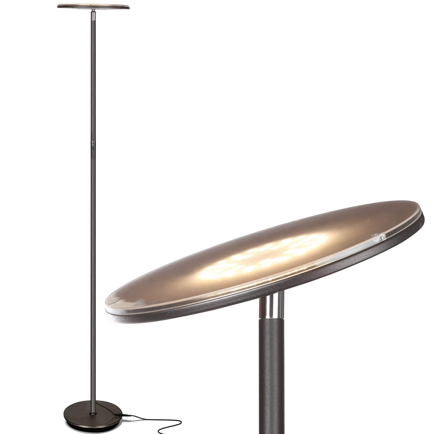 Brightech Sky Flux - The Very Bright LED Torchiere Floor Lamp for Your Living Room and Office - Halogen Lamp Alternative with 3 Light Options Including Daylight - Dimmable Modern Uplighter - Bronze
