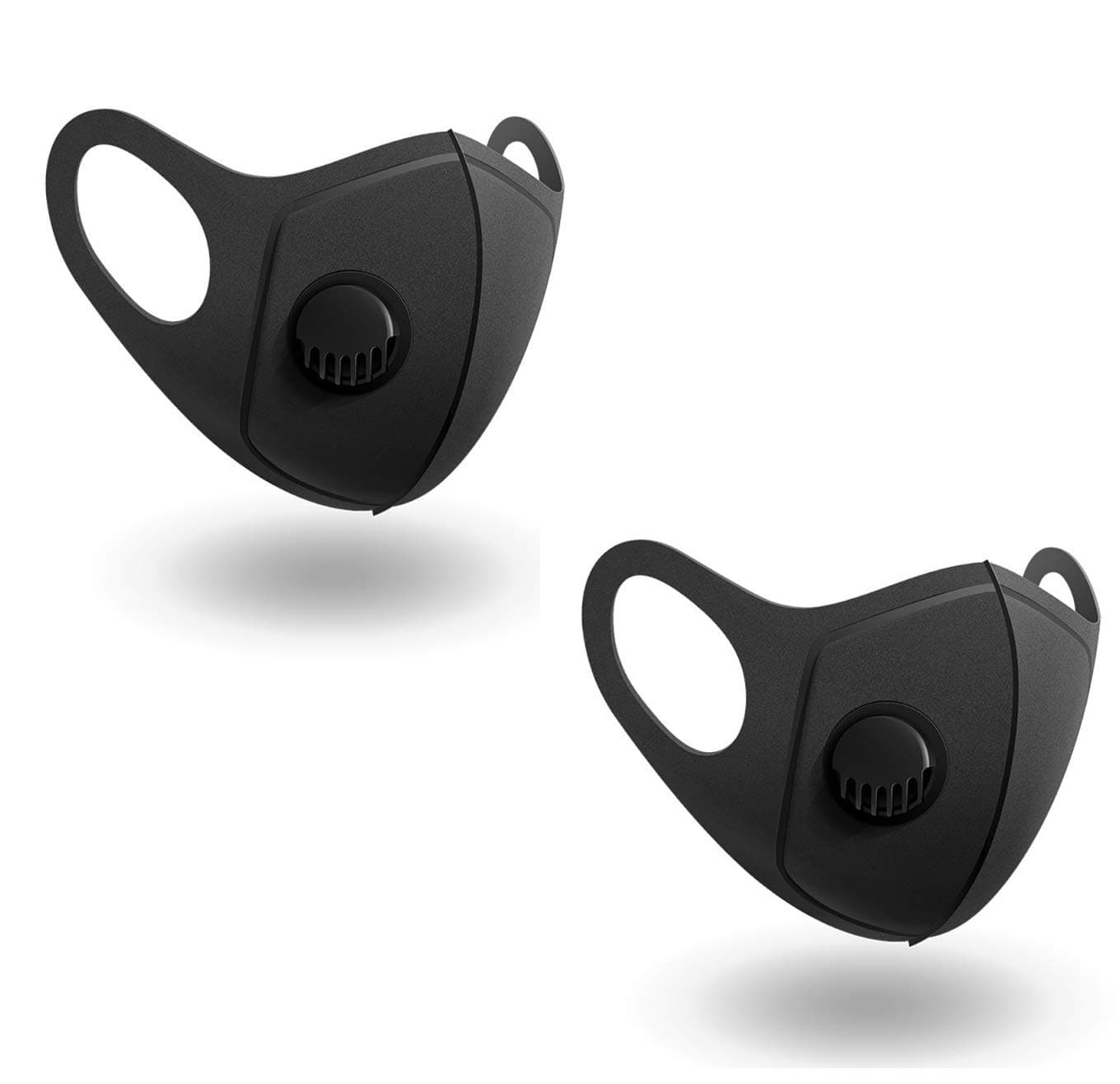 2 Pack Sponge Face Cover with Breathing Valve, Washable, Reusable, Face Cover – Protection from Dust, Pollen, Black