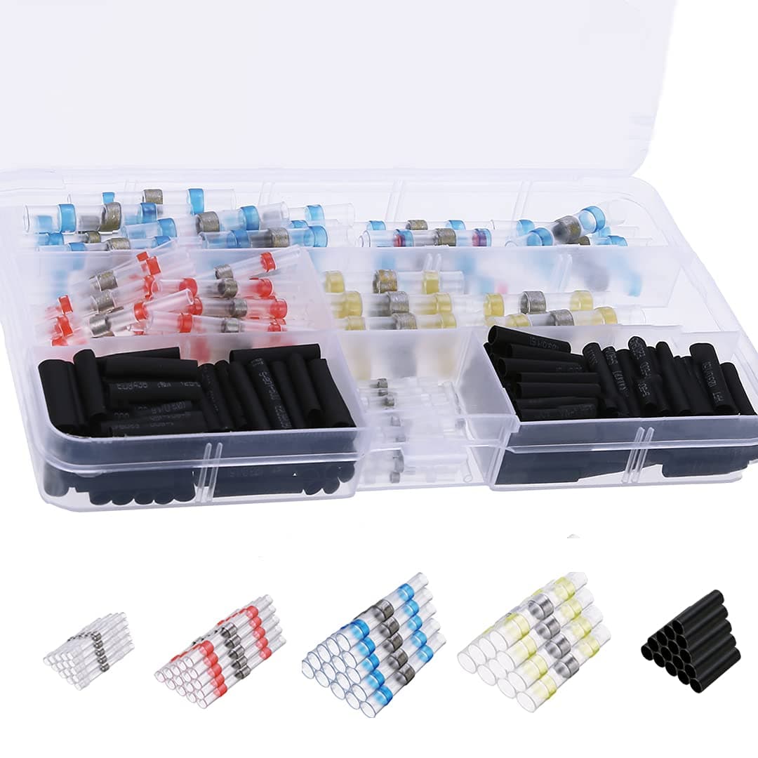 Aebitsry 250PCS Solder Seal Wire Connectors, Mixed Solder Sleeve Heat Shrink Butt Connector, Waterproof Electrical Terminal Insulated Splices Kit for Automatic Marine Boat Electric Work