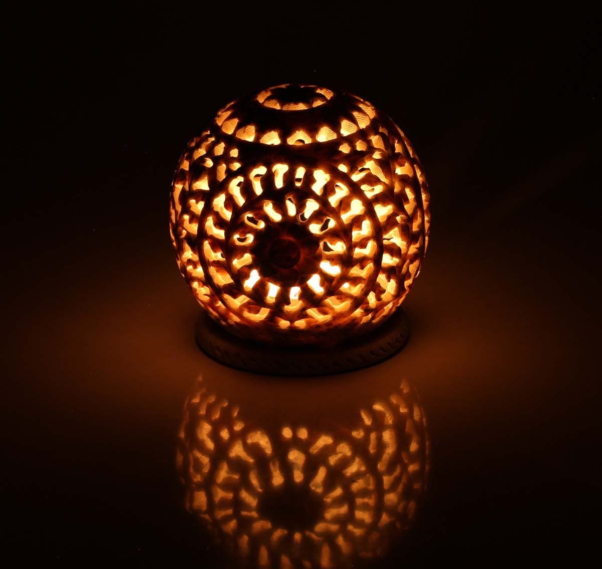 eStorehunt 4" Tealight Candle Holder - Natural Hand-Carved Soapstone - Flowers & Vines - Home Decor Living Room Accessories