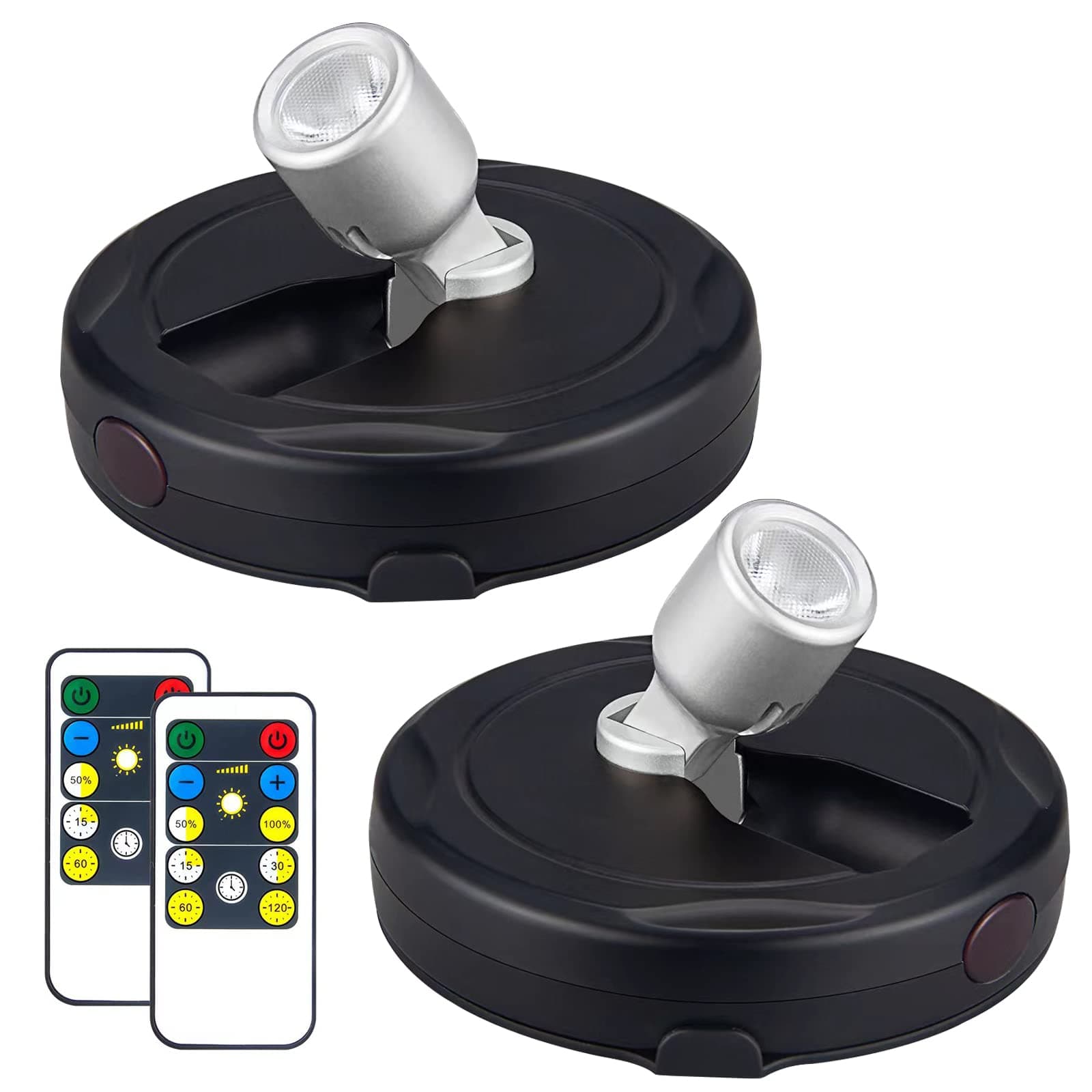 LED Spotlight, Battery Powered Picture Lights, Uplighting Indoor, Puck Lights with Remote, Stick Spot Light for Wall Display Dartboard Painting Artwork Accent-Silver