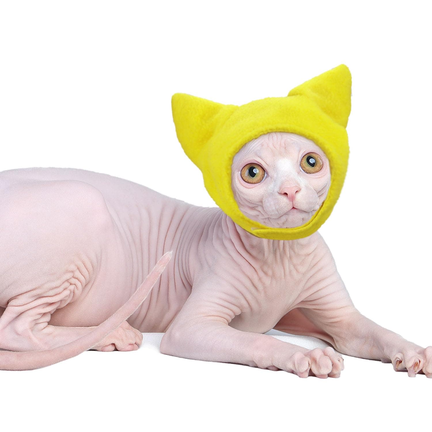 Sphynx Cat Ear Protector Hat - Yellow, Waterproof, Adjustable Size, Cat Ear Covering, Head Protector