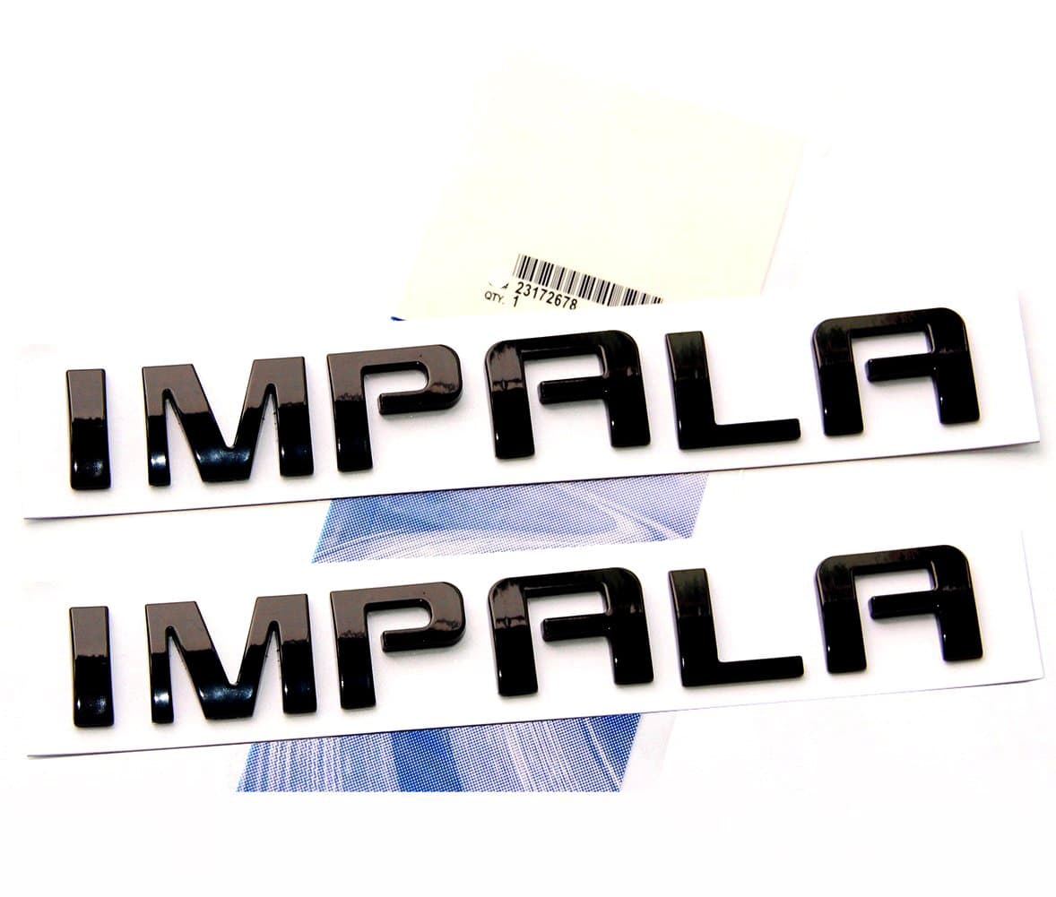 2x OEM Black IMPALA Nameplate Alloy Letter Emblems Badges Glossy for Chevrolet Gm IMPALA