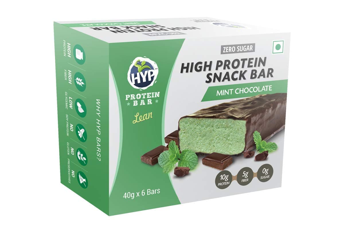 HYP- Lean Sugar-Free Protein Bar Mint Chocolate (6x40g) | 10g Protein per Bar | High Fiber | Low Net Carb | Contains Whey Protein | Protein Snacks with No Soy Protein | Gluten Free Protein Bars