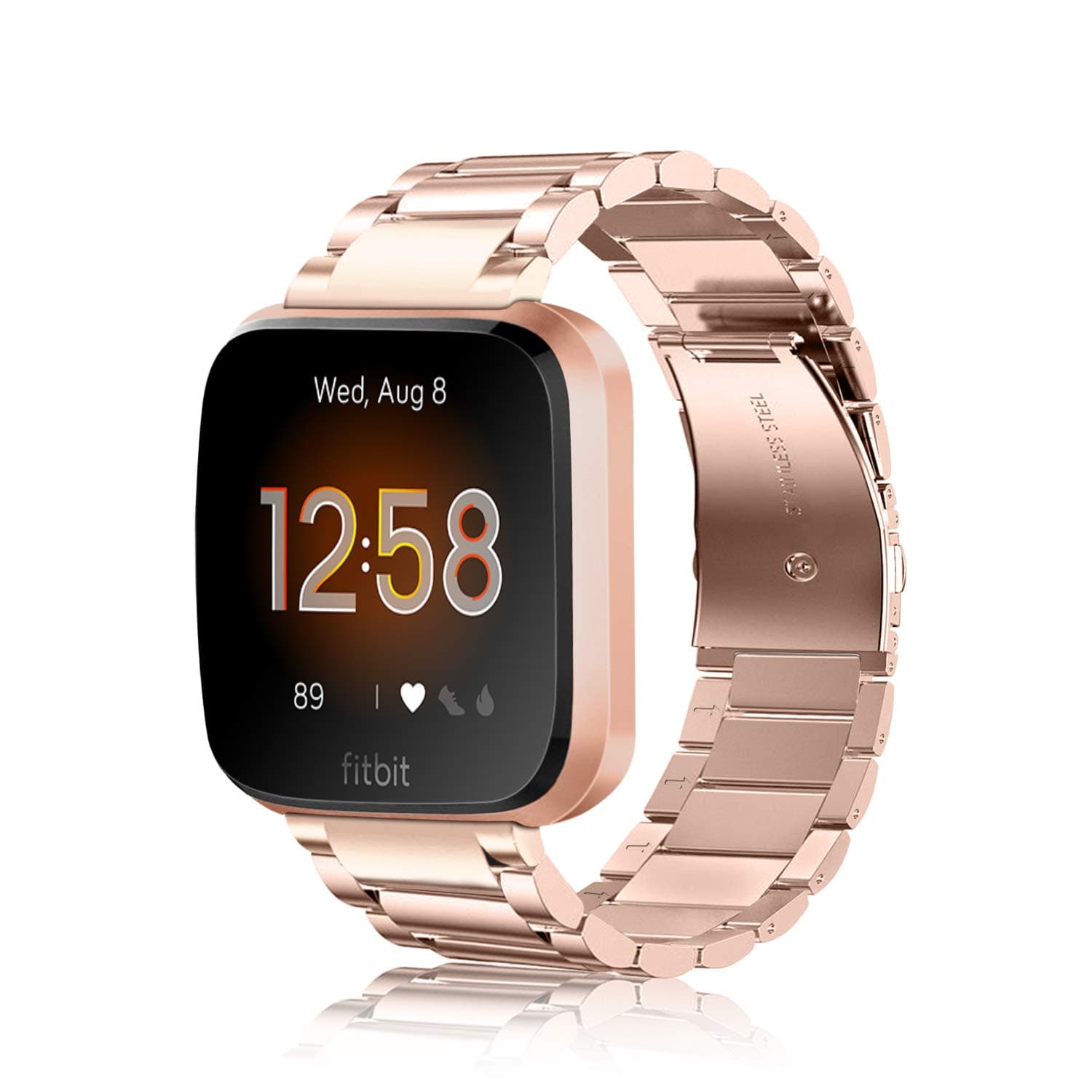 Metal Band Compatible with Fitbit Versa 2, Versa, Versa Lite Edition, Solid Stainless Steel Strap Replacement Wristband Business Bracelet Compatible with Fitbit Versa Smartwatch