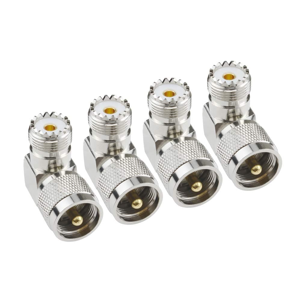 UHF Male PL-259 to UHF Female SO-239 L Shape Right Angle 90 Degree RF Coax Coaxial Adapter Connector（Pack of 4）
