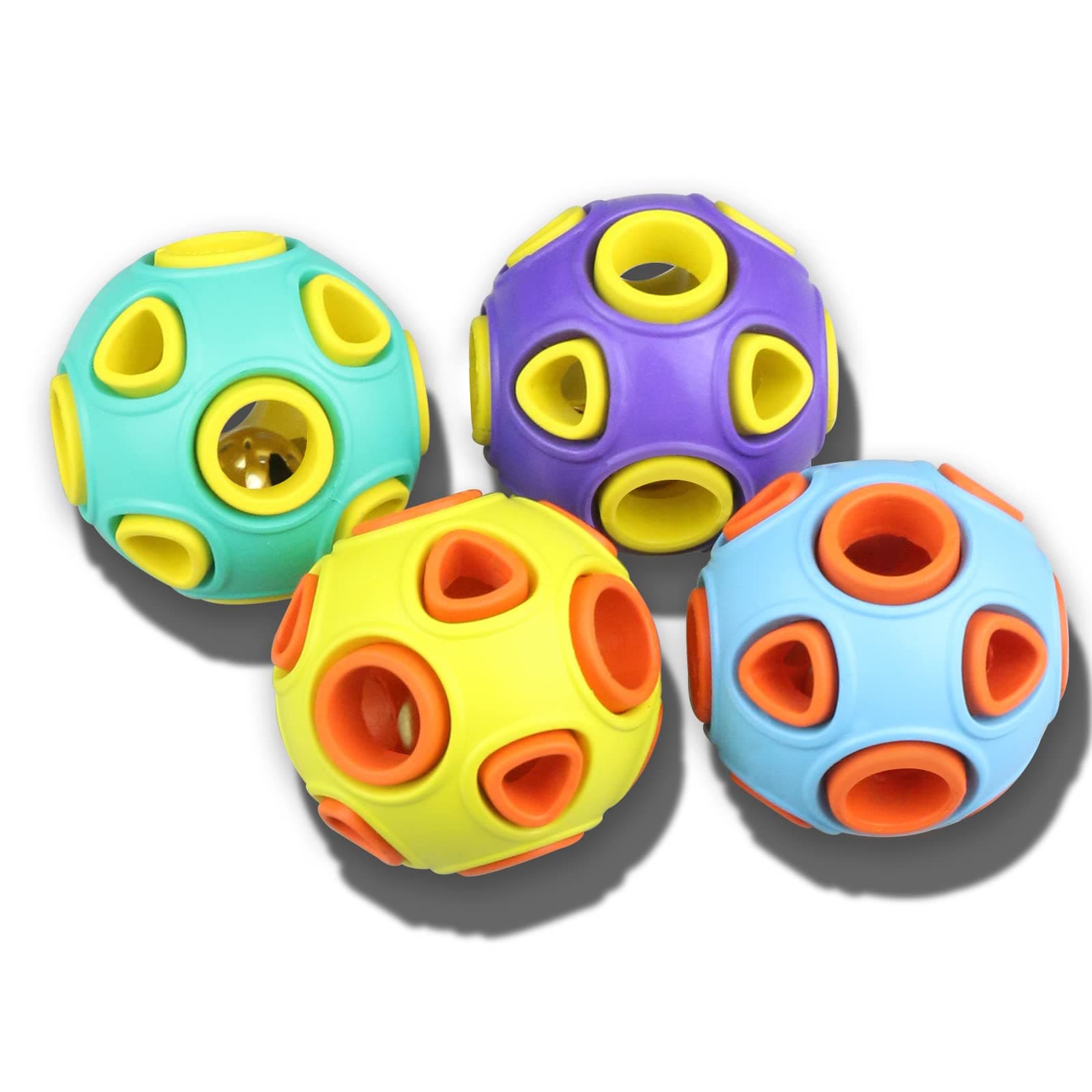 Dog Toy, Toy Ball, Sounds, Set of 4, Includes Bells, Natural Rubber, Durable, Lack of Exercise, Stress Relief, (Diameter: 2.0 inches (5 cm)