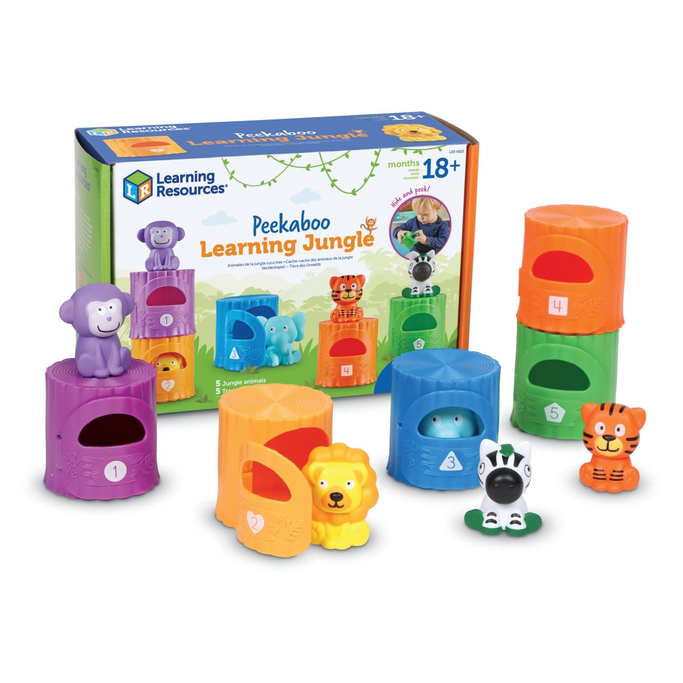 Peekaboo Learning Jungle Toddler,10 Pieces, Ages 18 Months+, Learning Baby, Educational, Fidget Toys, fine Motor Skills