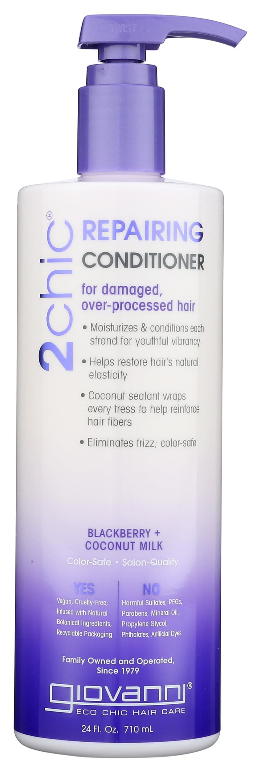 GIOVANNI Color Safe 2chic Repairing Conditioner is 100% color-safe and nourishes hair with a proprietary blend of vitamins, antioxidants, and omega fatty acids without stripping color - 24 oz