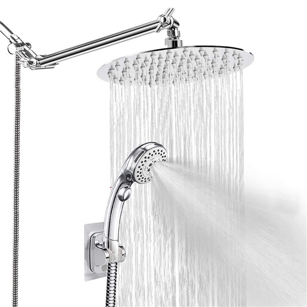 Shower Head,10 Inch High Pressure Rainfall Shower Head/Handheld Showerhead Combo with 11 Inch Extension Arm,Anti Leak Shower Head with Holder/Hose,Flow Regulator,Dingding