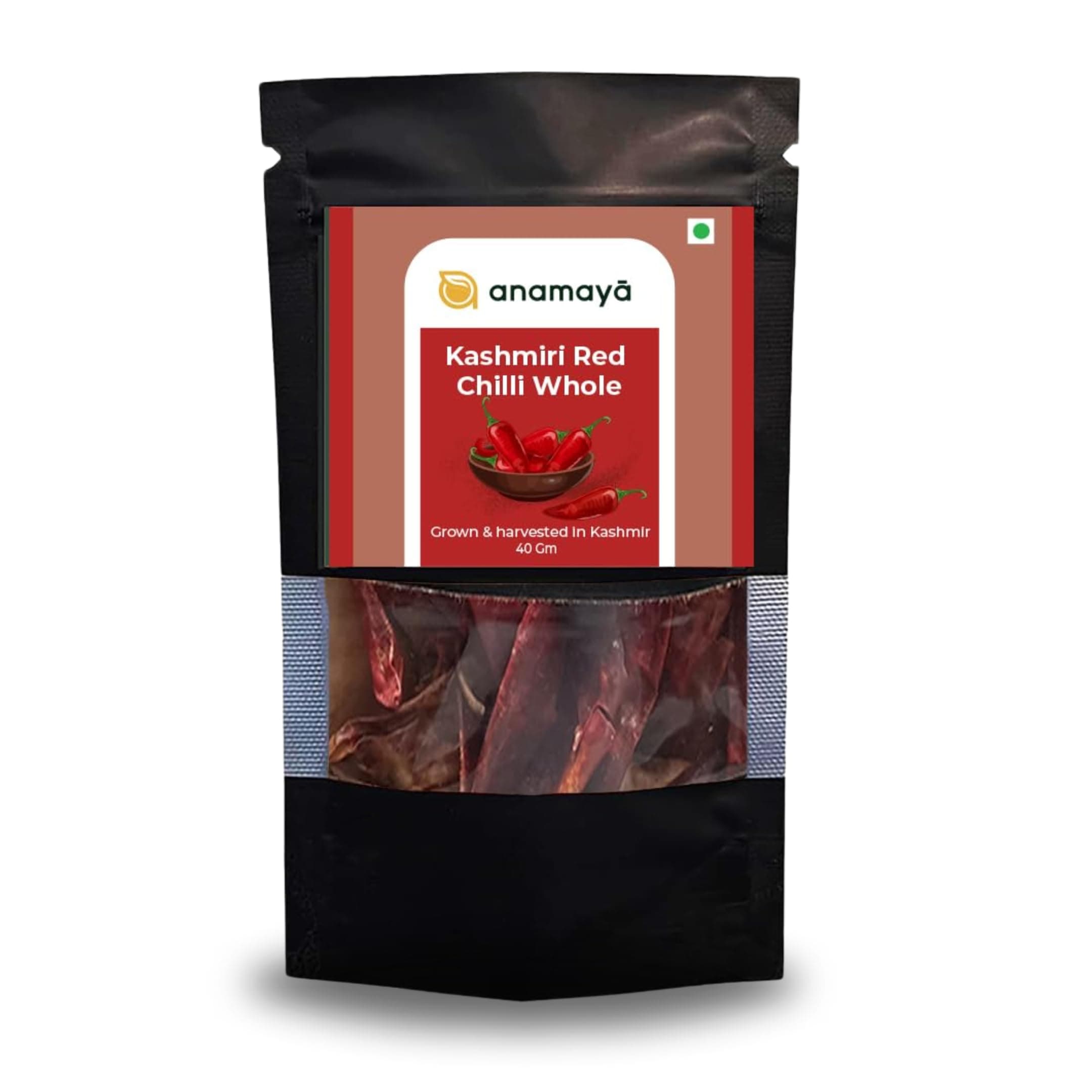 Kashmiri Red Chilli Whole 40 gms – Sabut Kashmiri Lal Mirch, Sun-Dried, Mild Heat & Rich Aroma – Authentic Indian Spice