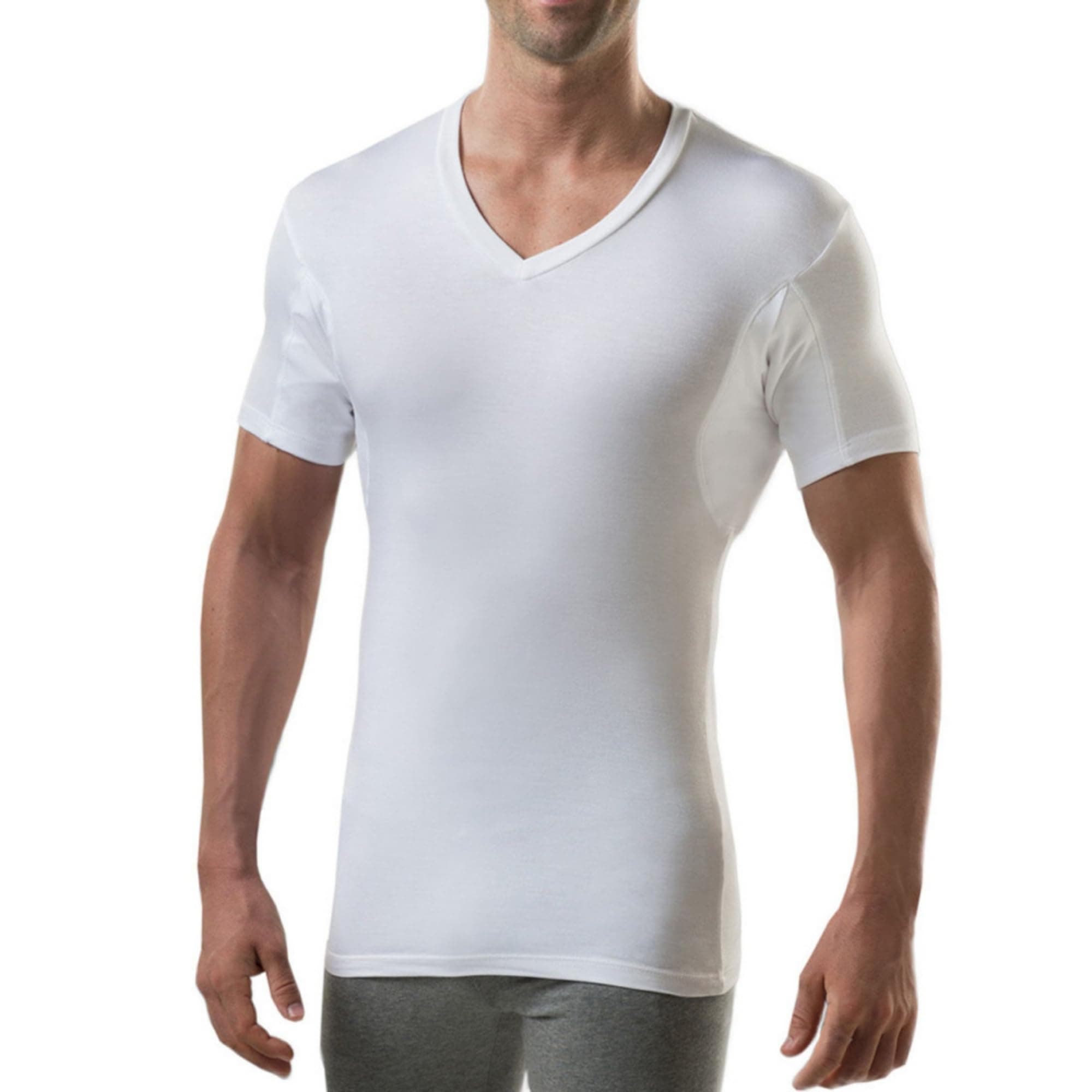 Men's Sweatproof Undershirt | Slim Fit V Neck T-Shirt with Underarm Sweat Pads | Aluminum-Free Alternative