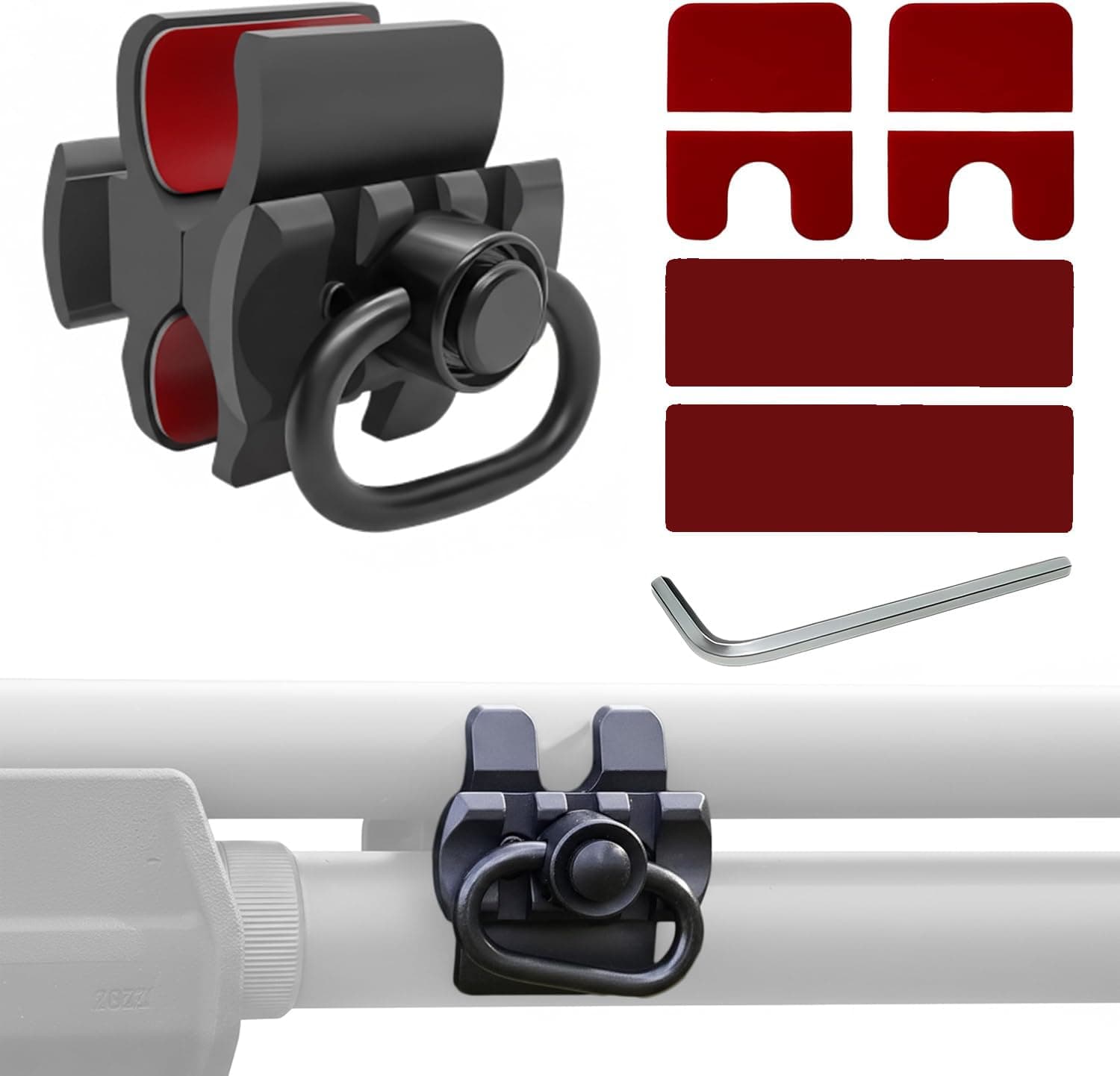 GOTCIAL Shotgun 12Ga Barrel Clamp W/Built-in QD Forward Sling Swivel Socket, 3-Slot Picatinny Rail Mount (1.25 in QD Sling Swivel and 2 PCS 4x6 mm Gasket Silicone Elastomer Included)