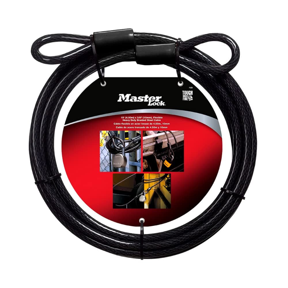 Master Lock 72DPF Steel Cable with Looped Ends, 15 ft. Long, 1 Pack, Black
