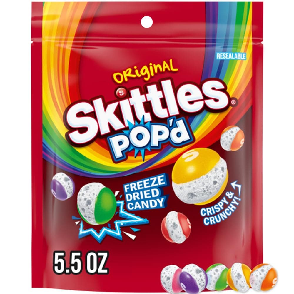 SKITTLES POP'd Originals Freeze Dried Candy, Freeze Dried Snacks, 5.5 Oz Bag