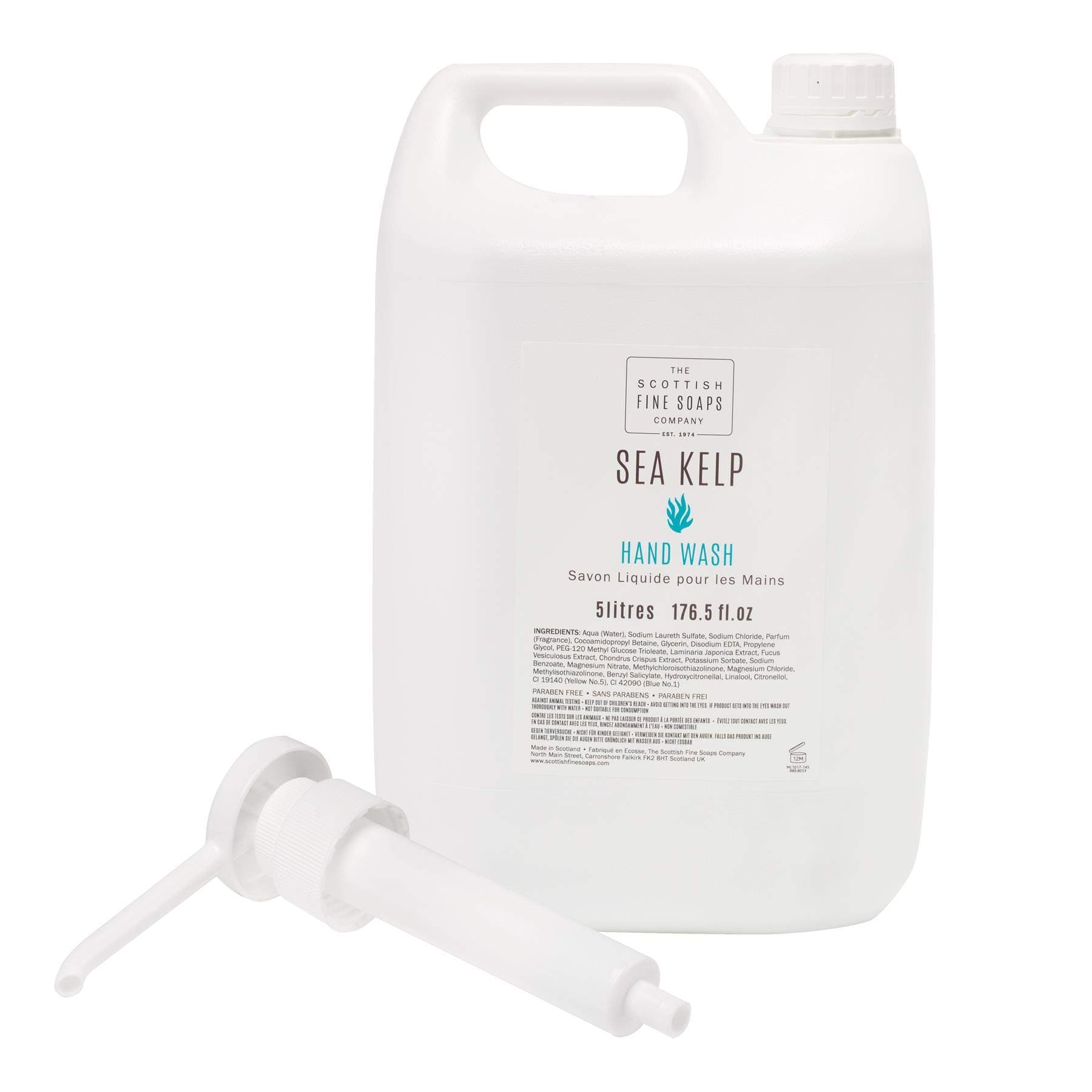 ineepor Scottish Fine Soaps Commercial 5L Bulk Sea Kelp Hand Wash Refill with Pump Dispenser