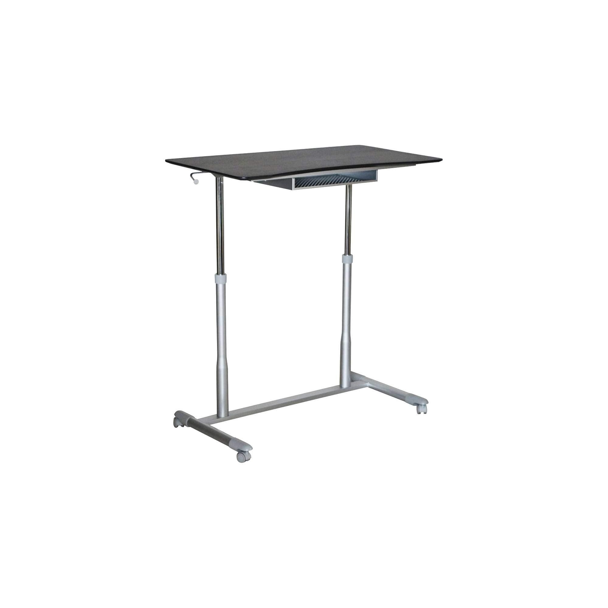 Contemporary Height Adjustable Sit Stand Desk with Pneumatic Mechanism, Ergonomic Curved Desktop, Locking Castors for Easy Mobility, Wire Storage Tray for Office, 37.5 x 20.5 in. Top, Espresso