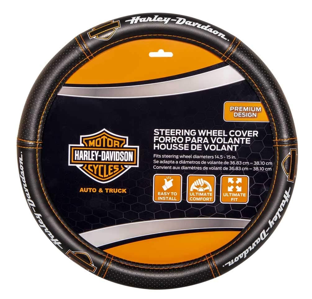 Harley-Davidson Deluxe B&S Steering Wheel Cover w/Contrast Stitching, Black