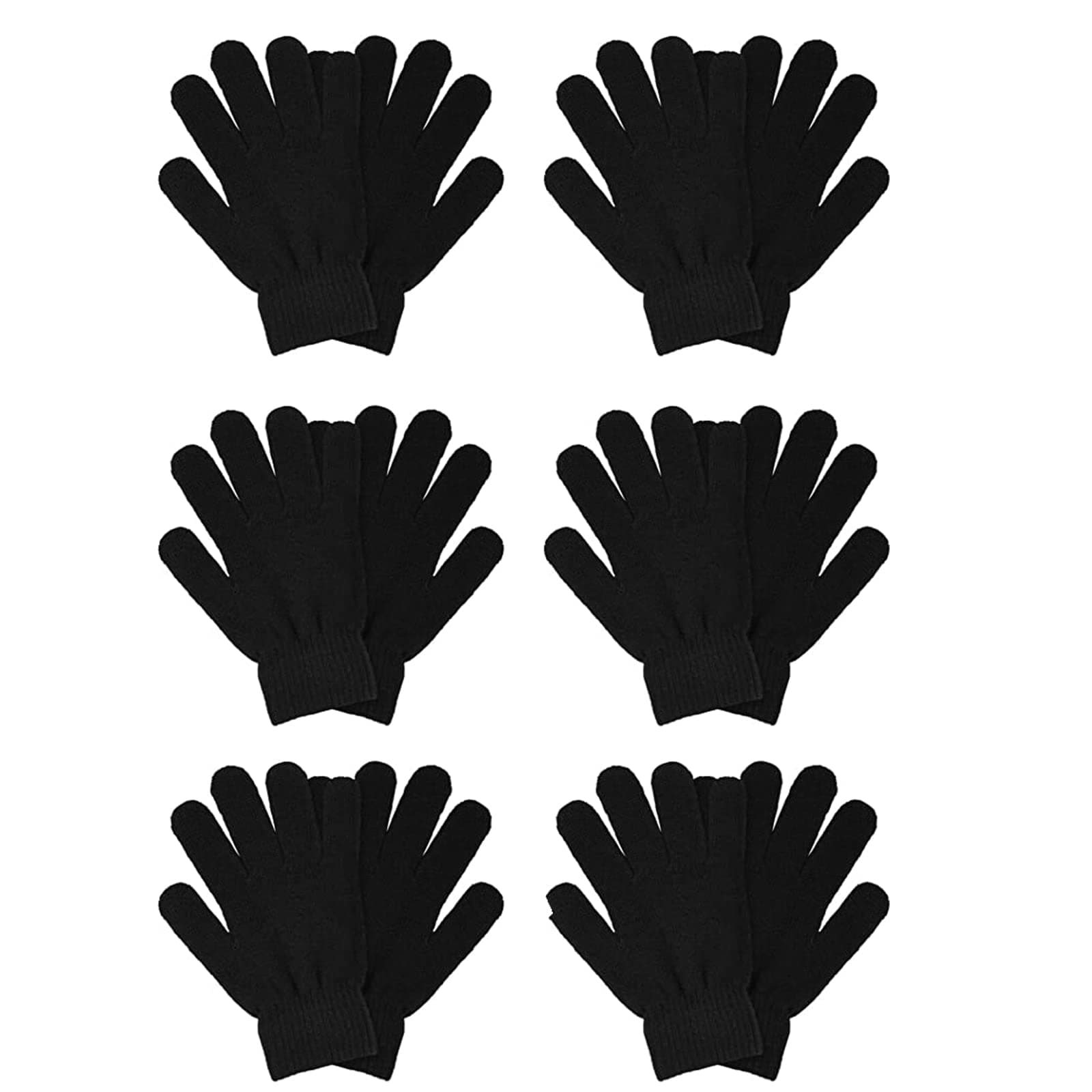 6 Pairs Winter Gloves for Women Men Hand Protection Knit Black Gloves Cold Weather Magic Thermal Warm Stretchy Mittens for Running Driving Hiking