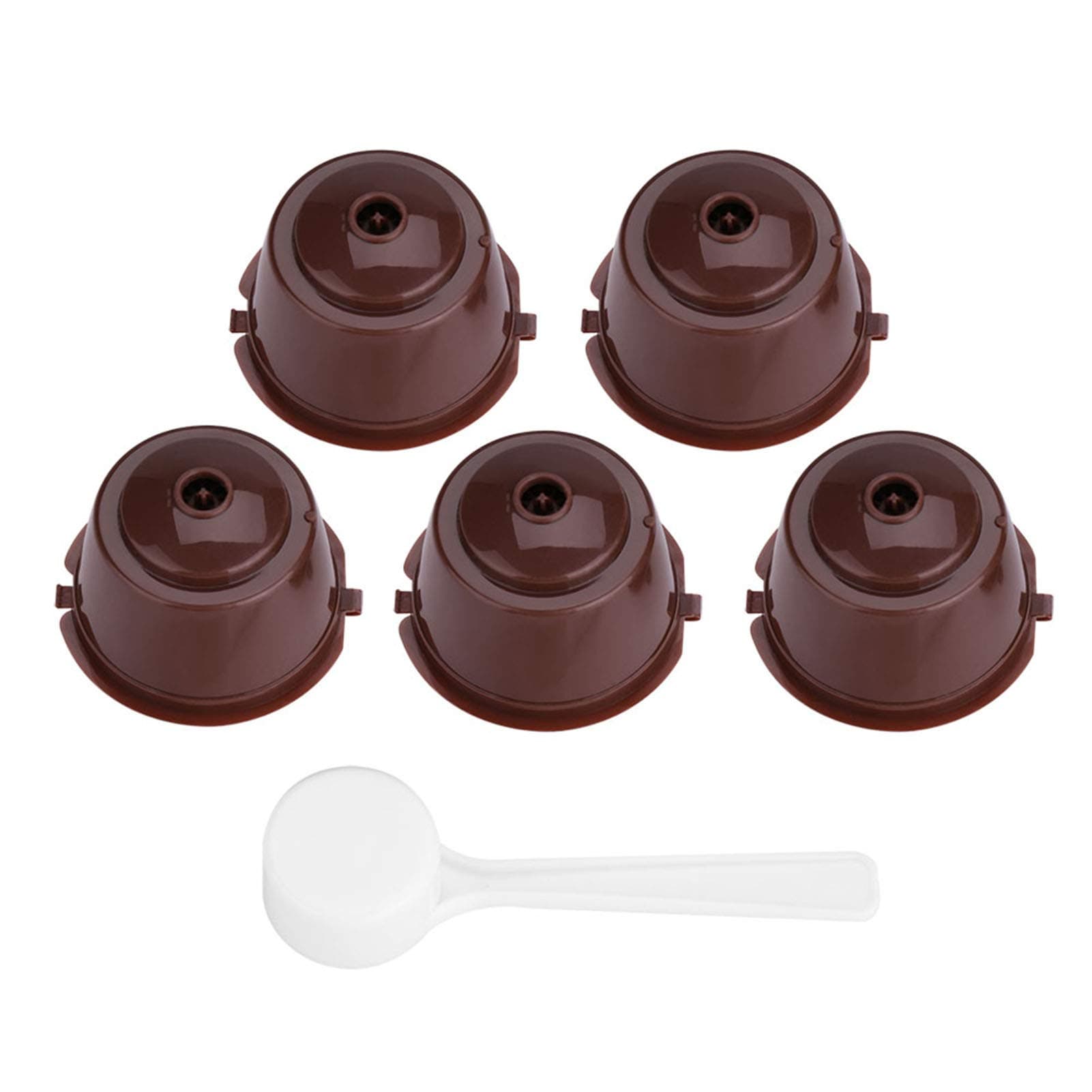 5Pcs Refillable Coffee Filter Set Compatible with Dolce Gusto Coffee Capsule Compatible with Nescafe Dolce Gusto Reusable Capsule With Spoon(Brown)