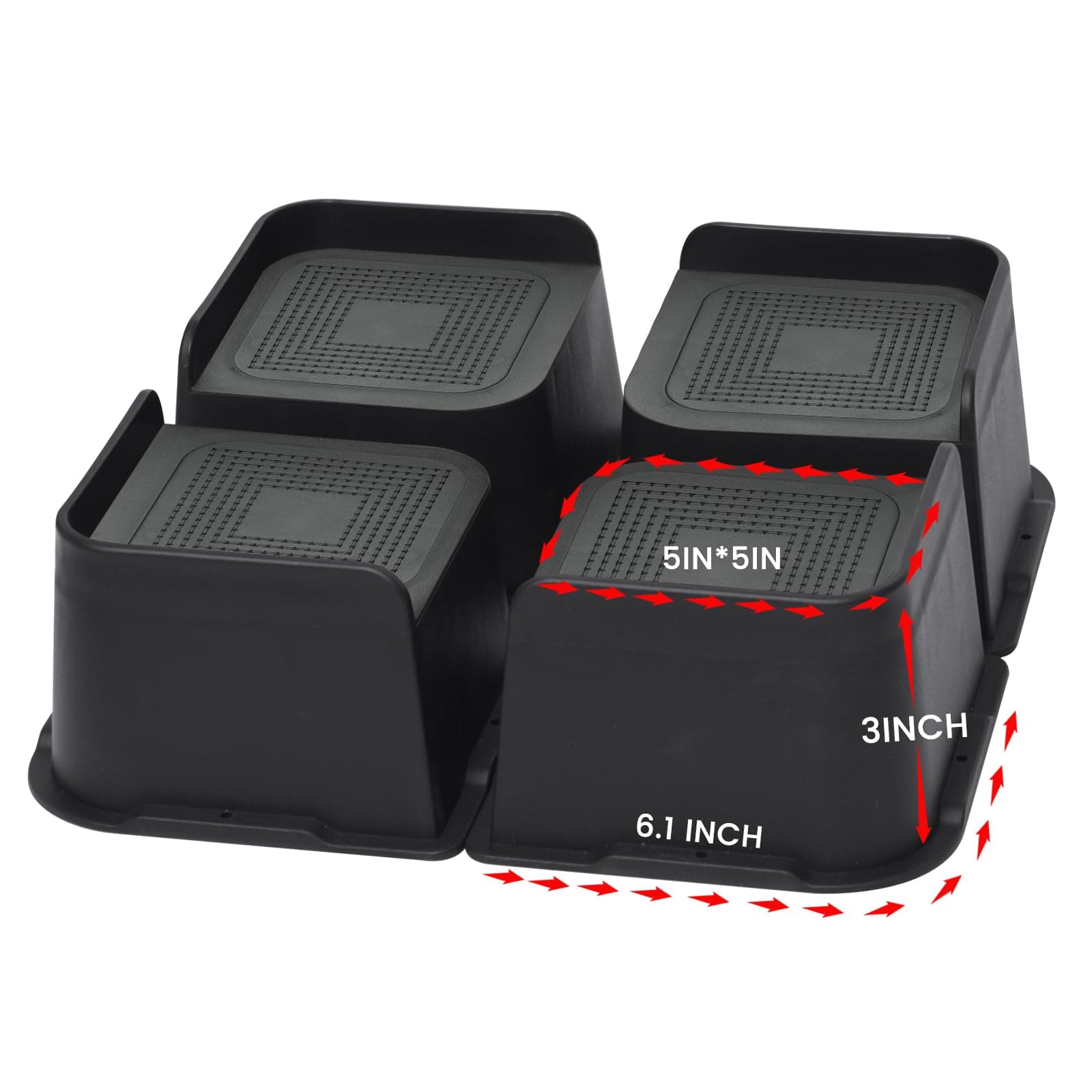 Bed Risers Heavy Duty, Oversized Furniture Risers, Support Up to 6000 Lbs, Lift 3 inch for Couch, Sofa, Table,Chair (Black 4 Pack, 3 inch)