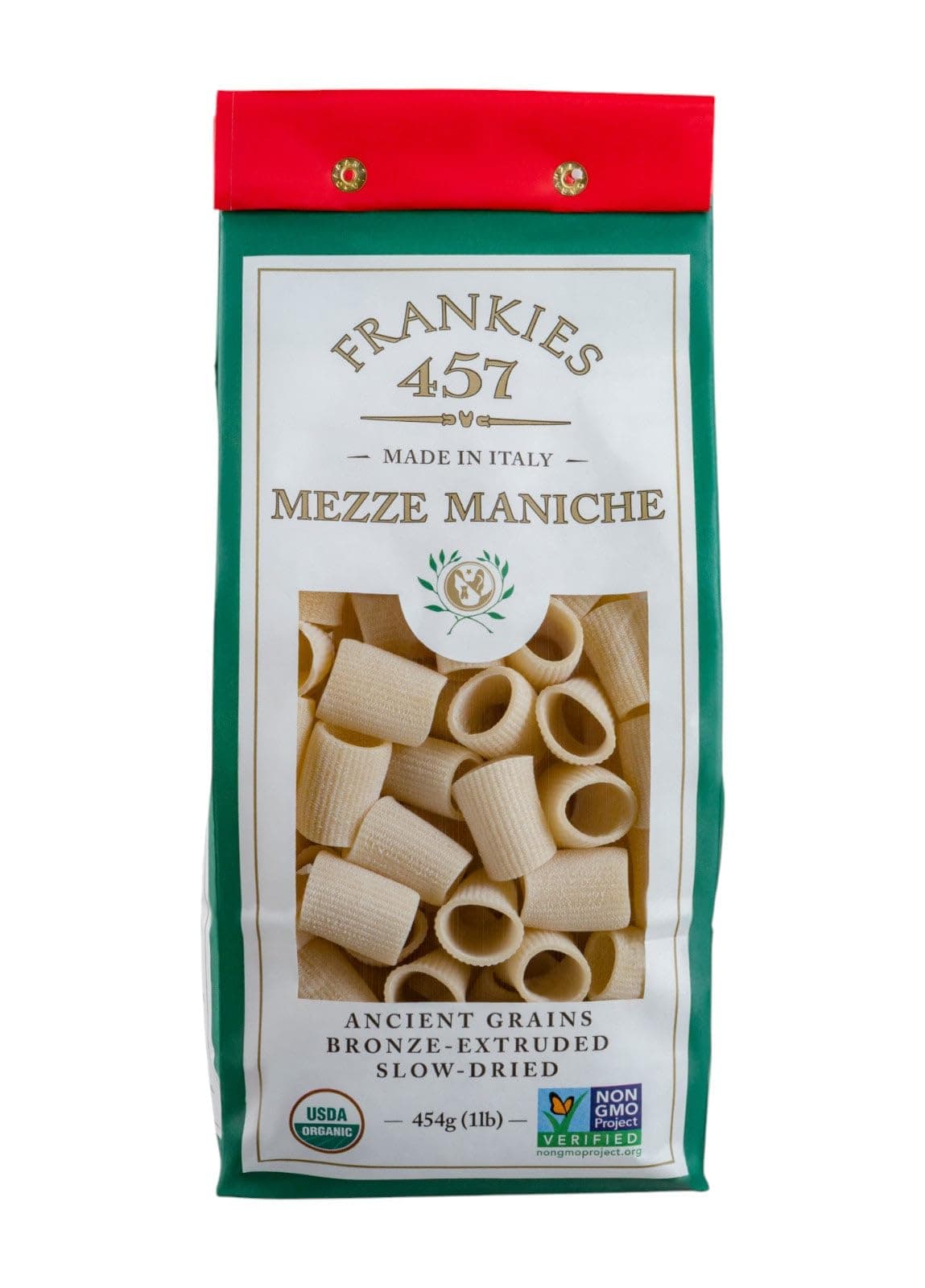 Frankies 457 Artisanal Mezze Maniche Pasta - USDA Organic Certified - Premium Italian Handcrafted Pasta -Imported from Italy 16OZ (1LB)