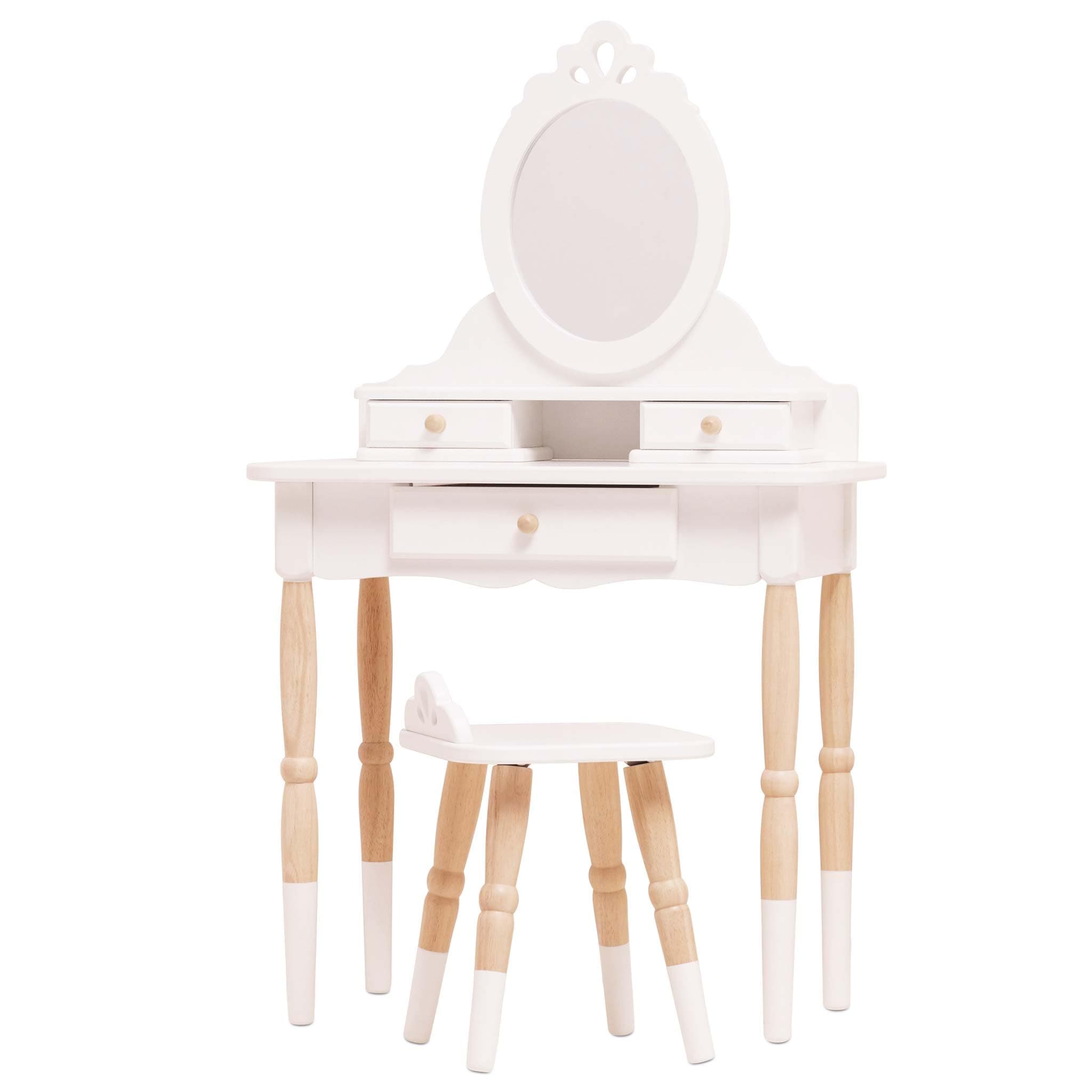 Le Toy Van - Wooden Vanity Table with Mirror and Chair - Bedroom Furniture - Victorian Style Oval Dressing Table - Desk with Drawers and Stool - Kids 3+