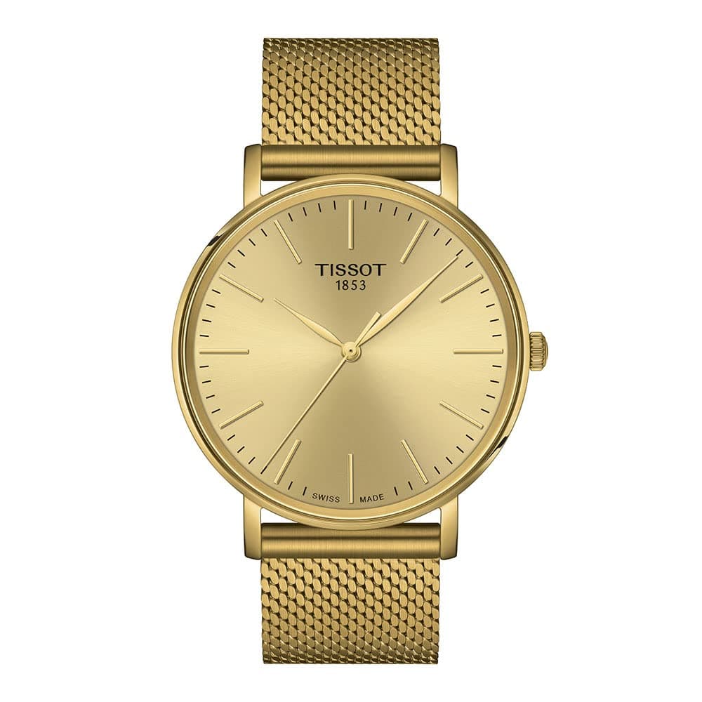 Tissot Mens Tissot Everytime Gent 316L Stainless Steel case with Yellow Gold PVD Coating Quartz Watch, Yellow, Stainless Steel, 20 (T1434103302100)